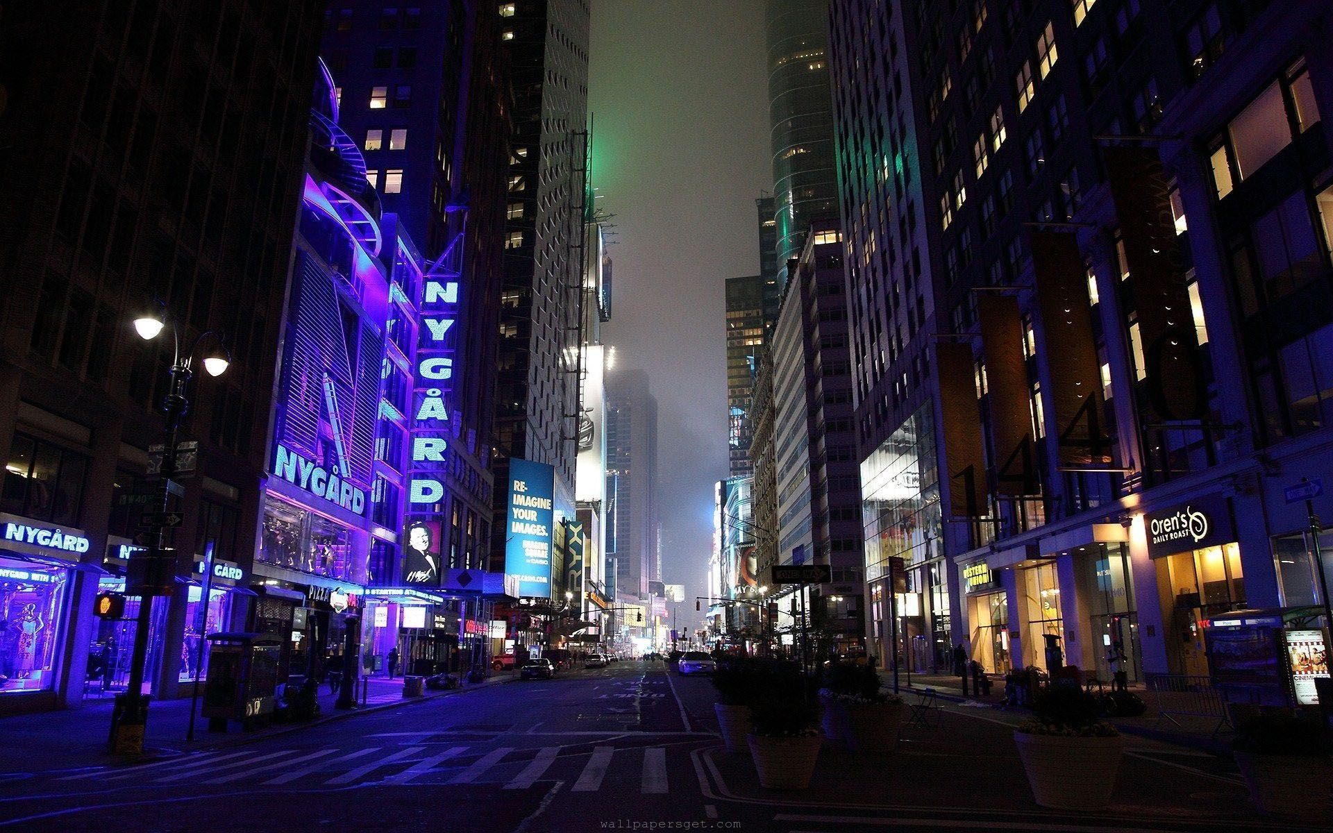 New York City Street At Night High Quality Wallpaper HD. City lights at night, New york city night, Night city