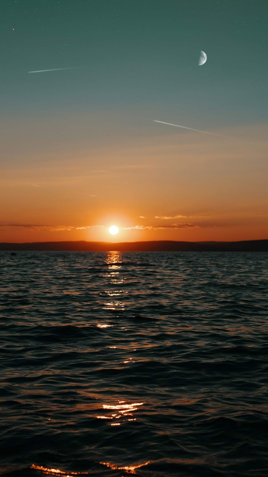 Sun and Moon #wallpaper #iphone #android #background #followme. Sunset wallpaper, Ocean wallpaper, Beautiful wallpaper