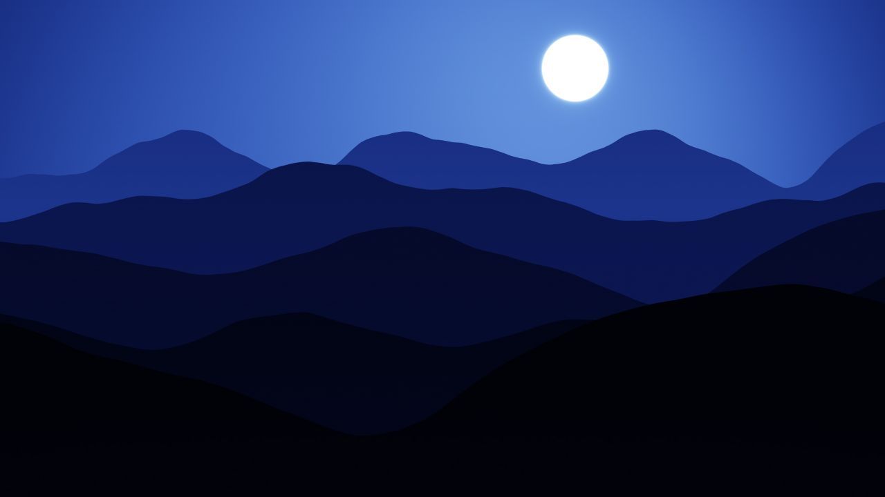 Wallpaper Moon, Mountains, Cold night, Blue, Minimal, 4K, 5K, Nature,. Wallpaper for iPhone, Android, Mobile and Desktop