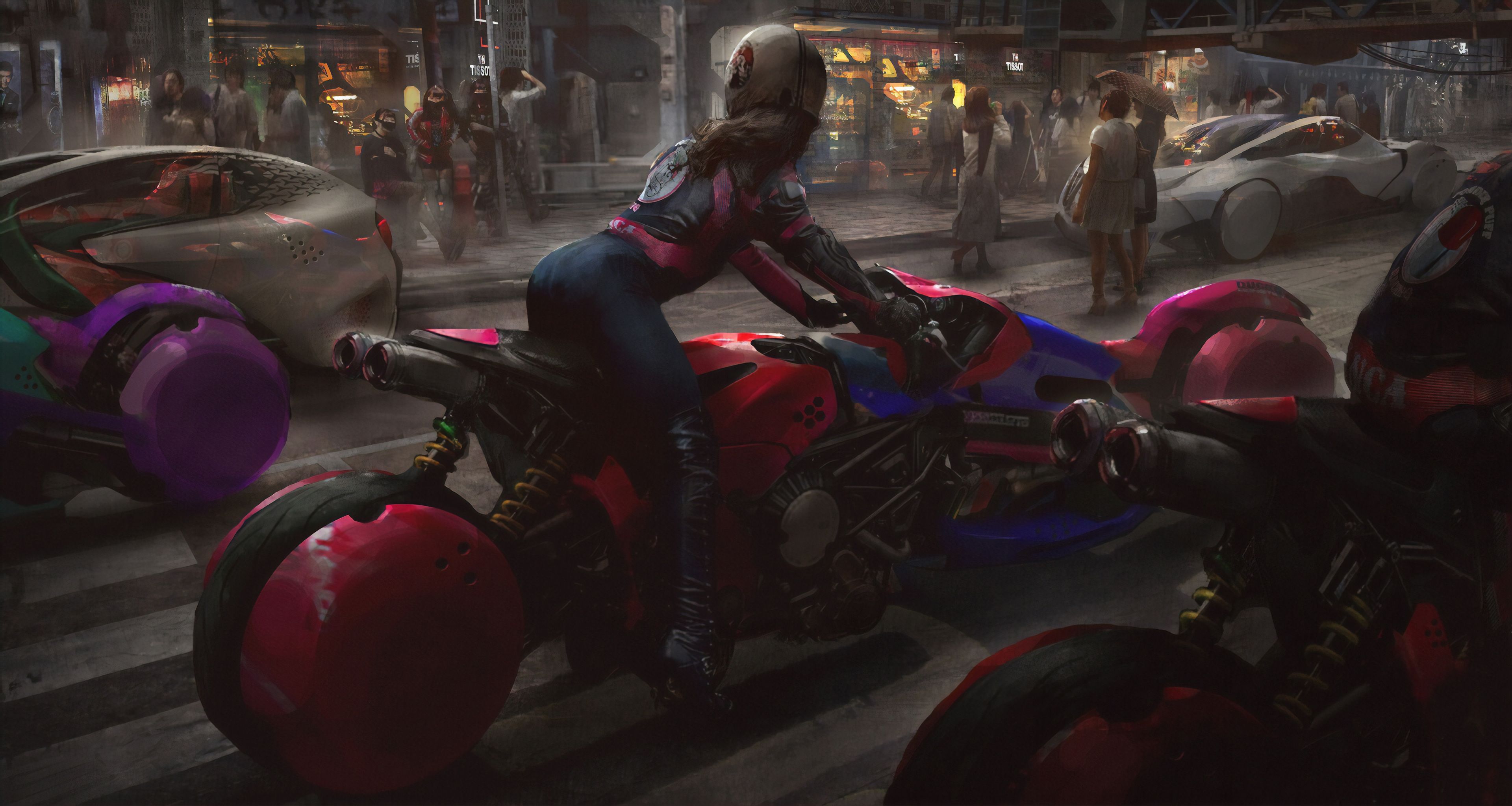 Cyberpunk Biker Girl 4k, HD Artist, 4k Wallpaper, Image, Background, Photo and Picture