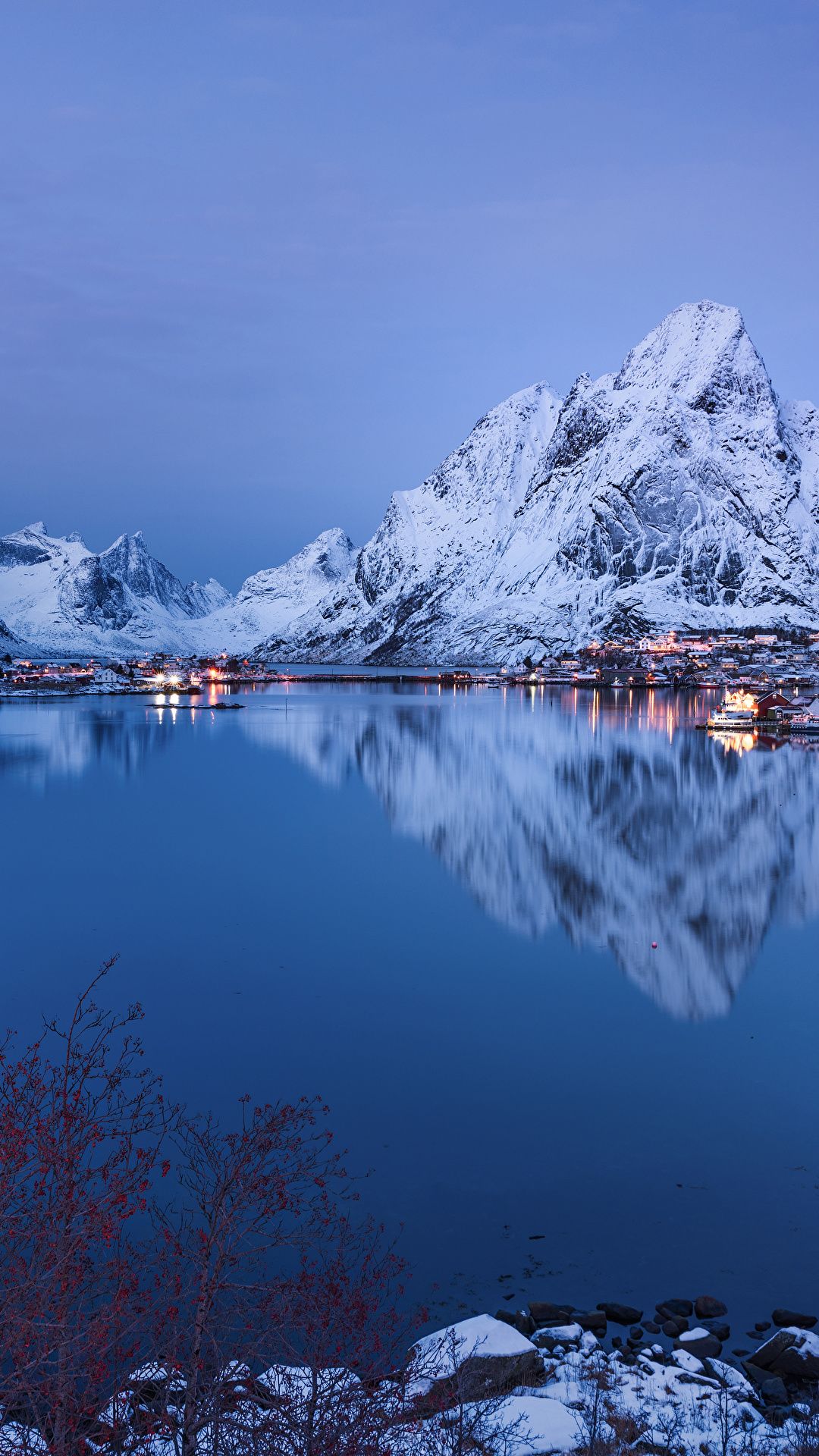 Wallpaper Lofoten Norway Reine Nature Winter Mountains 1080x1920