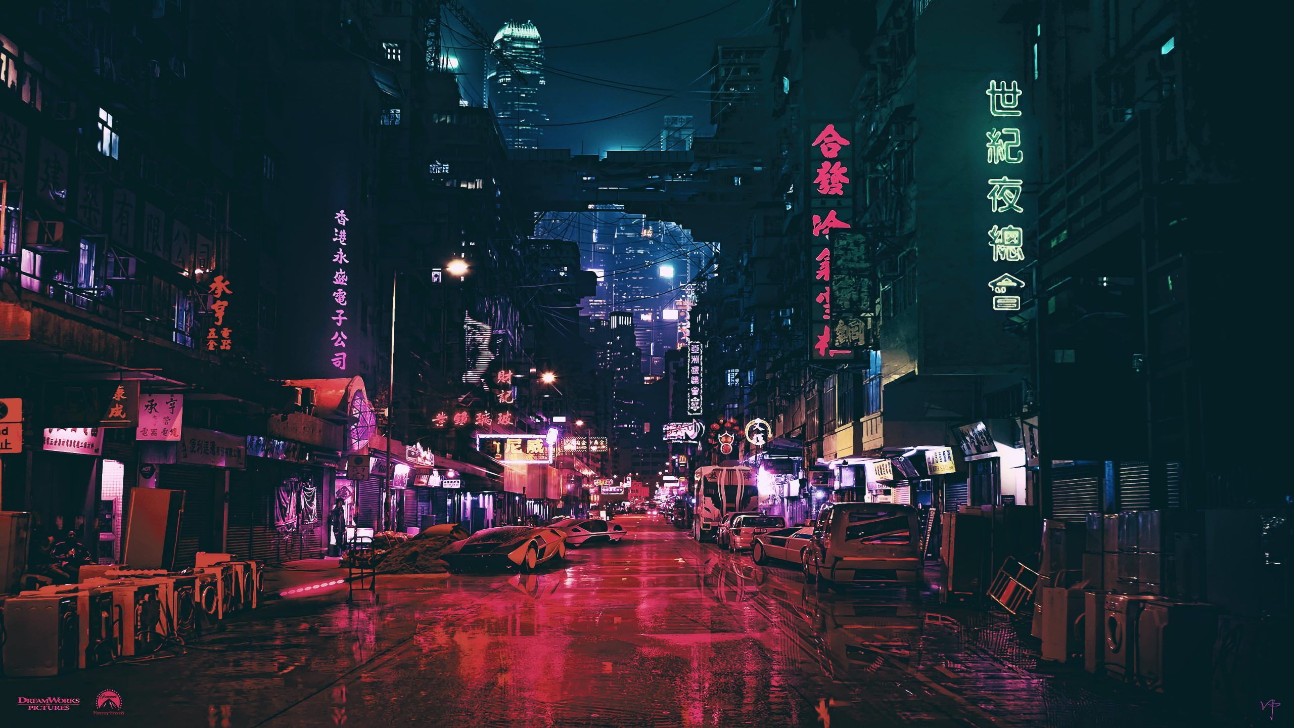 Neon Wallpaper • Wallpaper black signages, city roads with lightings and cars, night, artwork • Wallpaper For You The Best Wallpaper For Desktop & Mobile