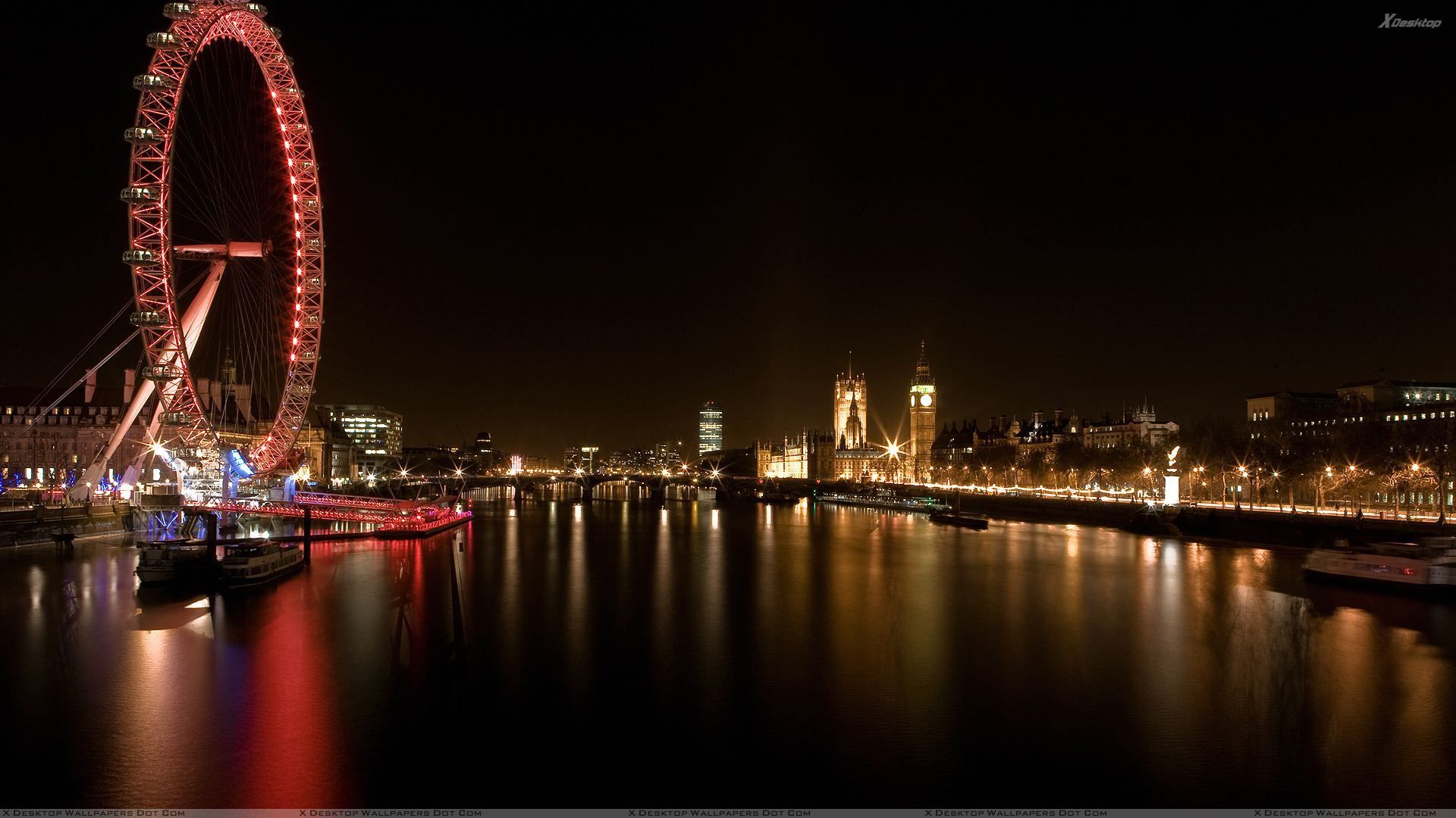 London Ferris Wheel At Night Scene Wallpaper
