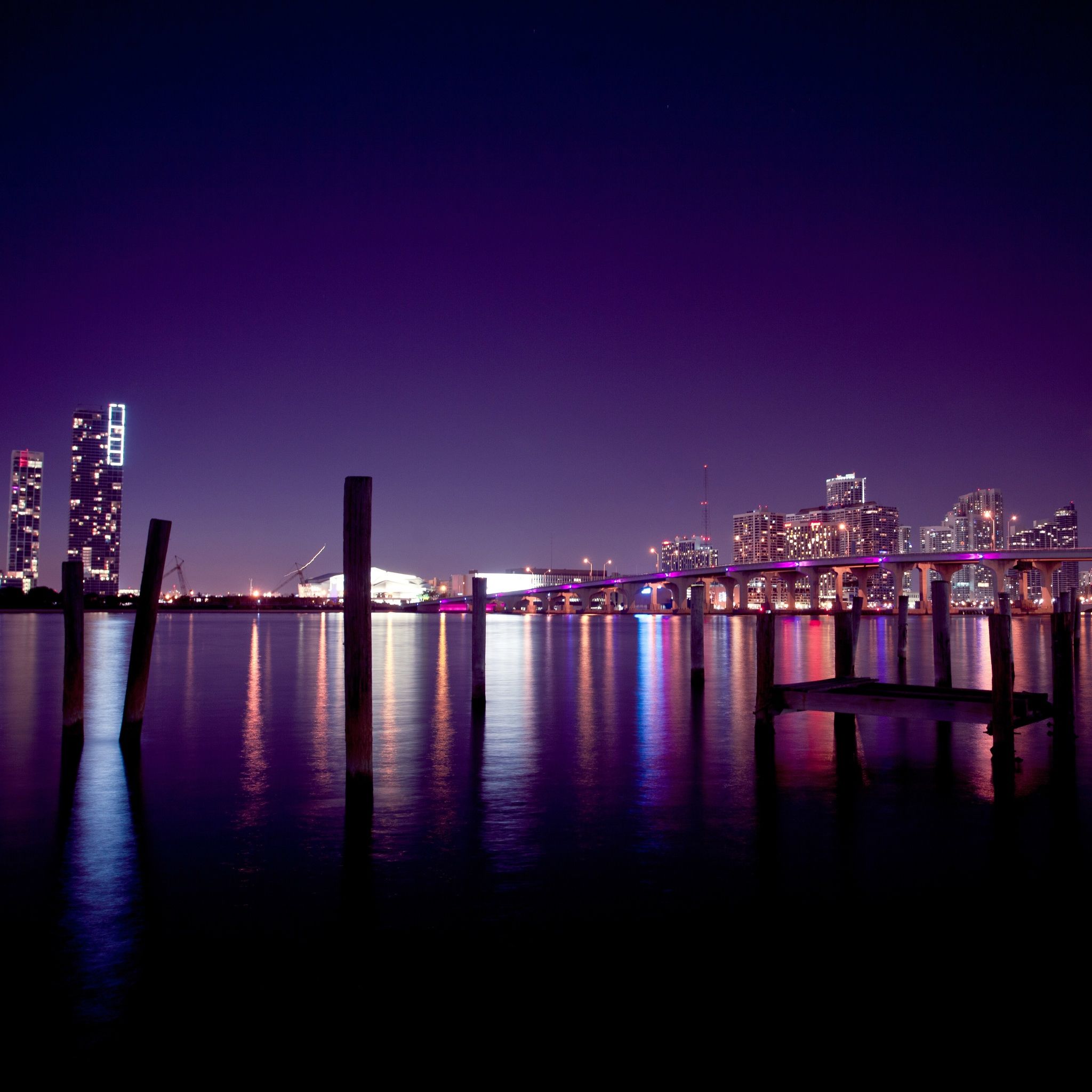 Waterfront City Night Scene iPad Air Wallpaper Free Download