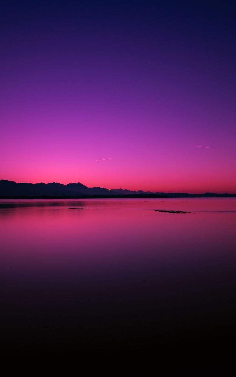 Pink blue sky, sunset, lake, silhouette wallpaper. Night sky wallpaper, Sky aesthetic, Scenery wallpaper
