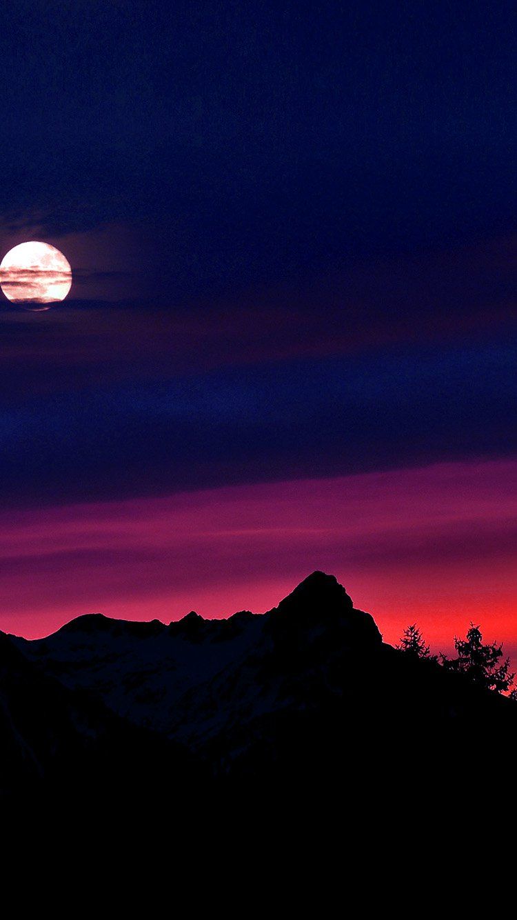 iPhone wallpaper. mountain picks night sunset sky red blue