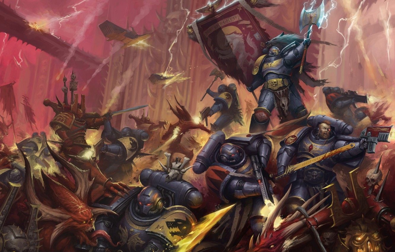 Wallpaper Space Wolves, chaos, space marines, demons, Warhammer 40 Khorne Berserker image for desktop, section фантастика