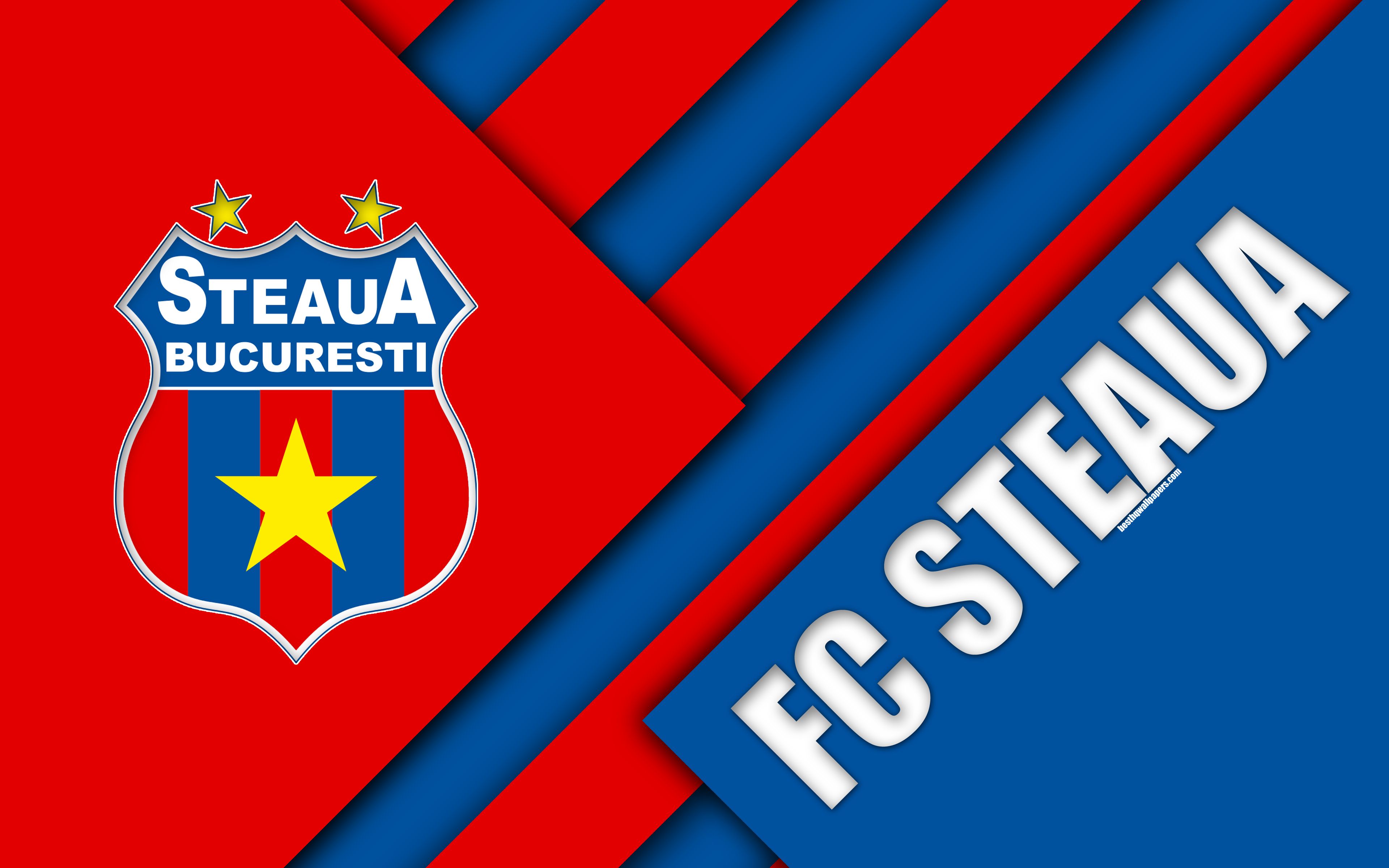 Download wallpaper FC Steaua Bucuresti, 4k, logo, material design, Romanian football club, blue red abstraction, Liga Bucharest, Romania, football, FC Steaua, FCSB for desktop with resolution 3840x2400. High Quality HD picture