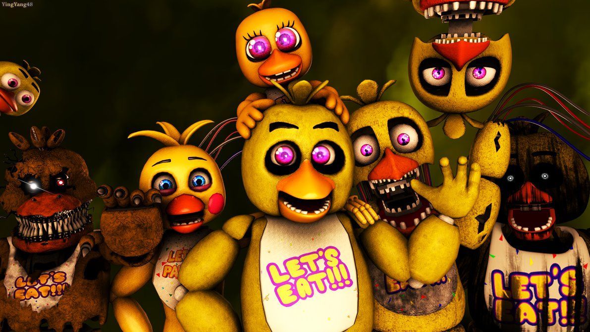 Chica, Withered Chica, Me, Phantom Chica, Nightmare Chica, FNAF world Chica and Plushie Chica X3. Fnaf wallpaper, Fnaf art, Fnaf
