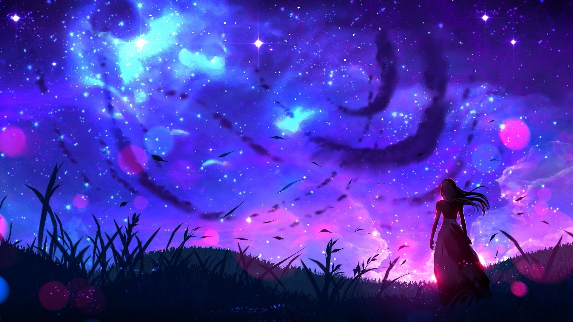 Desktop Wallpaper Art, Landscape, Night, Anime Girl, Original, HD Image, Picture, Background, Af80c1