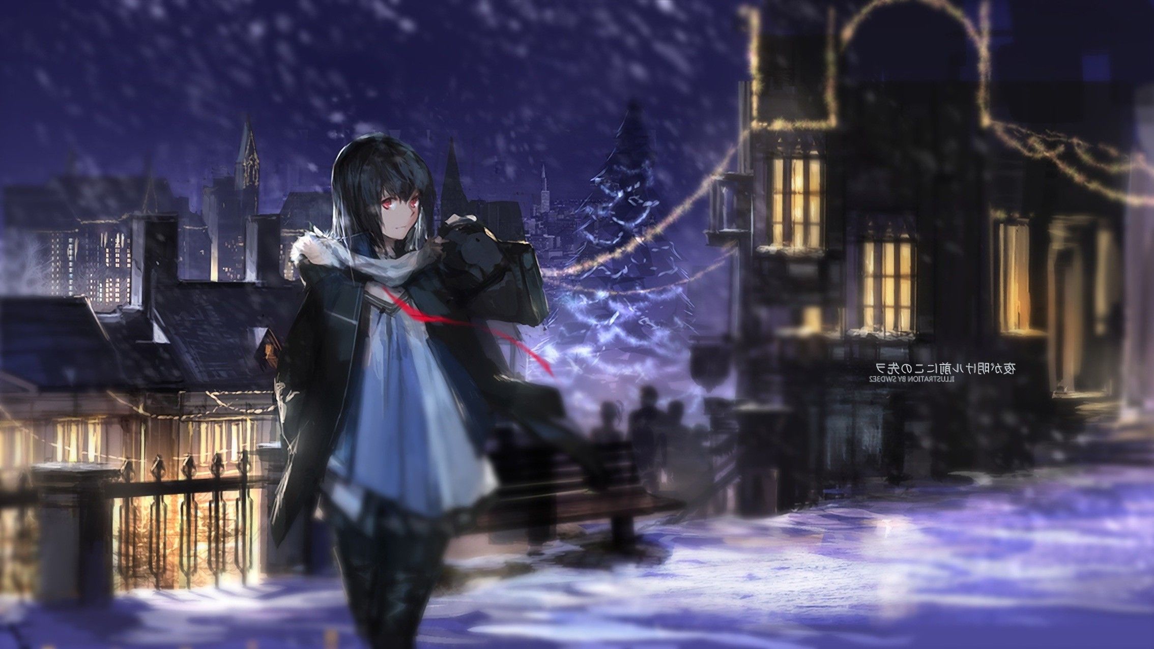 snow, Christmas, Night, Winter, Swd3e Original Characters, Anime Girls Wallpaper HD / Desktop and Mobile Background