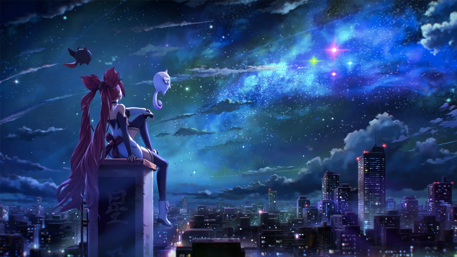 League Of Legends Night PC Gaming Anime Girls Anime Sky Cityscape Wallpaper:1600x900