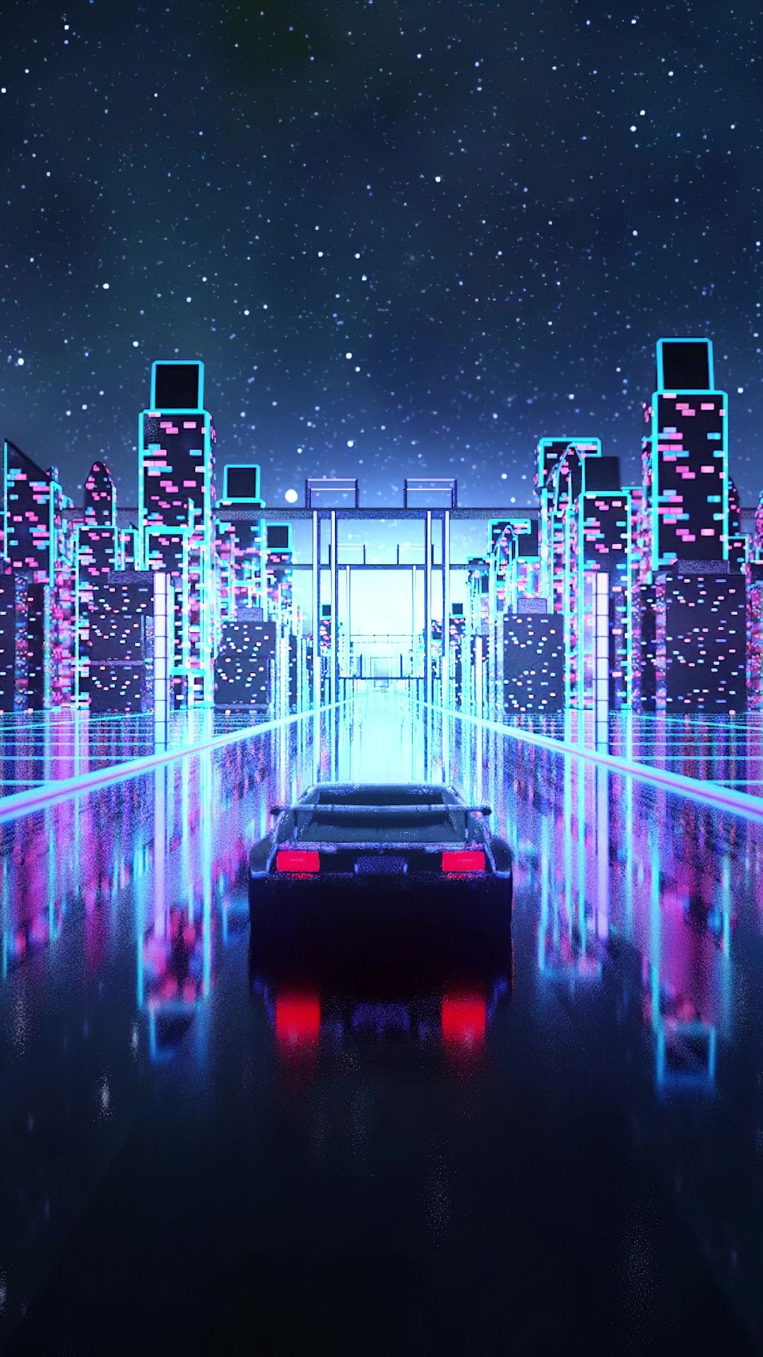 Cyber Vaporwave Synth Retro Car Wallpaper