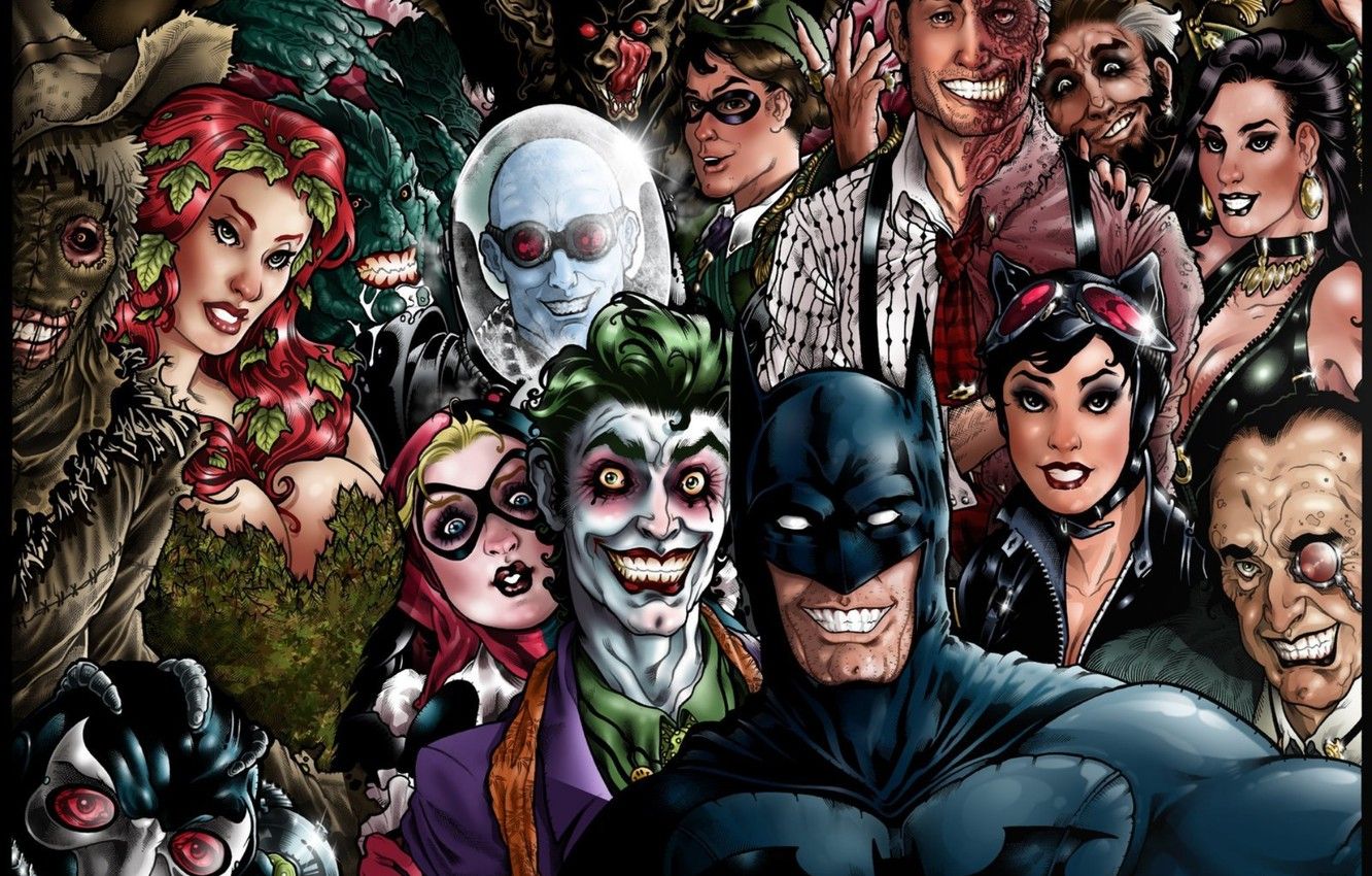 Wallpaper Art, Batman, Joker, DC Comics, Catwoman, Harley Quinn, Poison Ivy, Selfie image for desktop, section фантастика