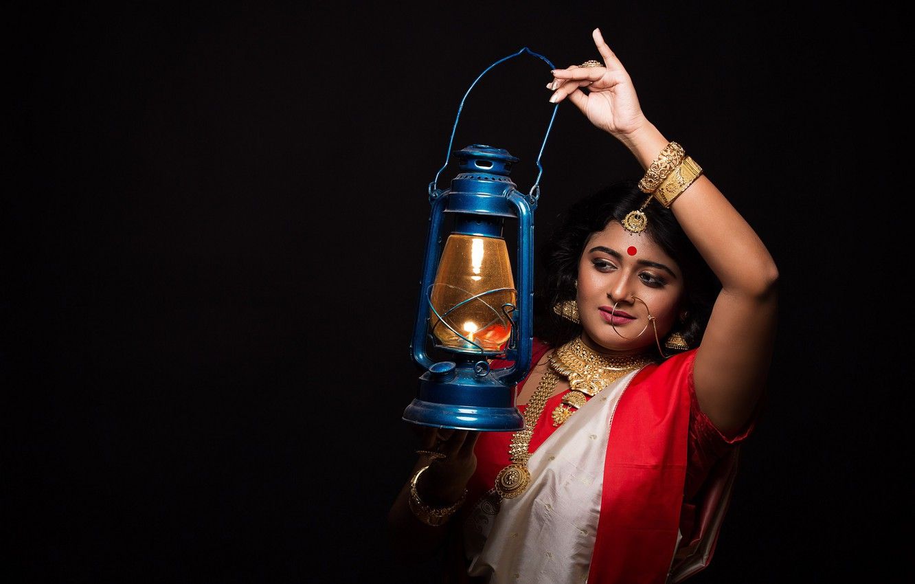 Wallpaper girl, decoration, lamp, lantern, Indian, saree image for desktop, section девушки