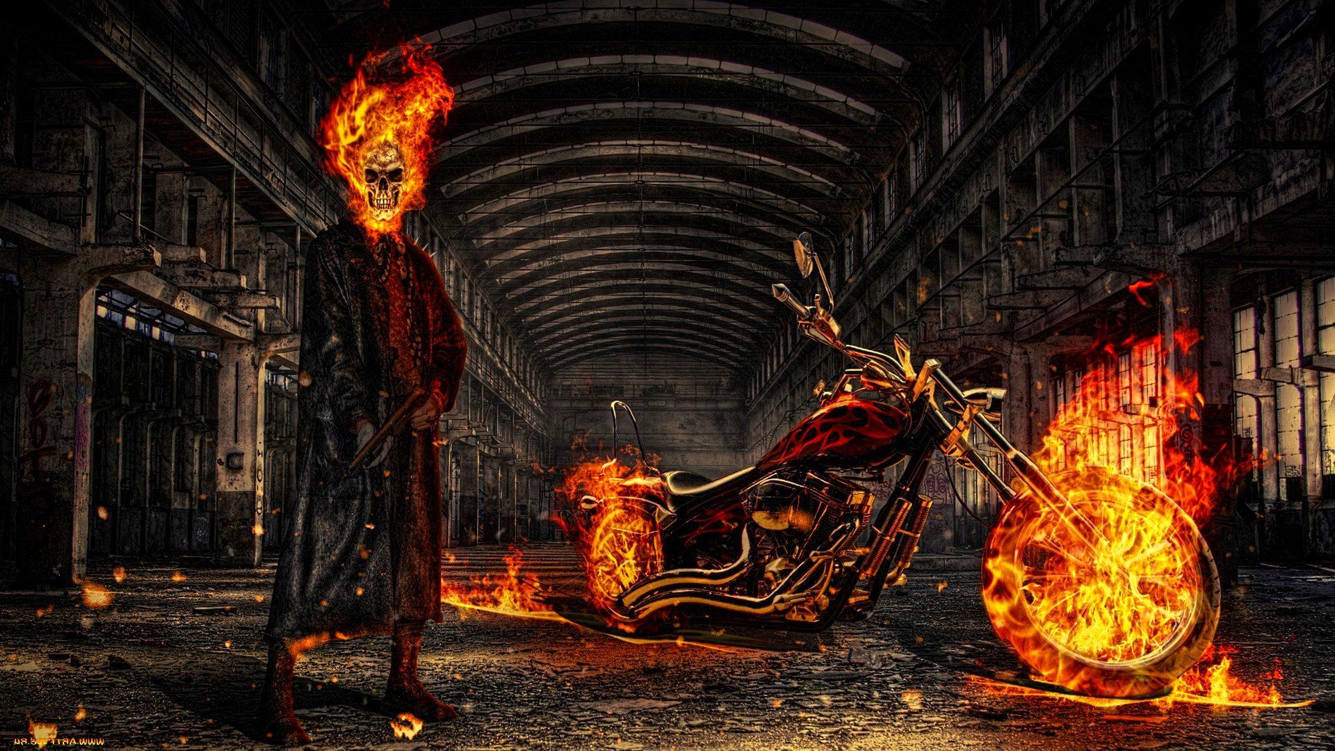 Dark art artwork fantasy artistic original psychedelic horror evil creepy scary spooky halloween ghost rider skull chopper wallpaperx1080