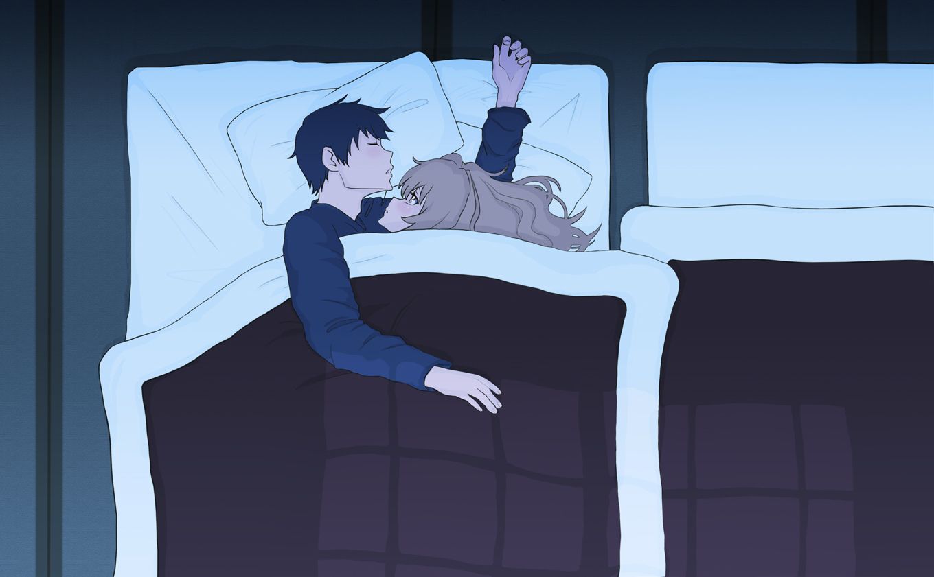 Rjuui: close your eyes Taiga: no Rjuui: go to sleep Taiga: *continues to stare* Rjuui: *looks down* why dont you just close your e. Toradora, Anime, Anime romance