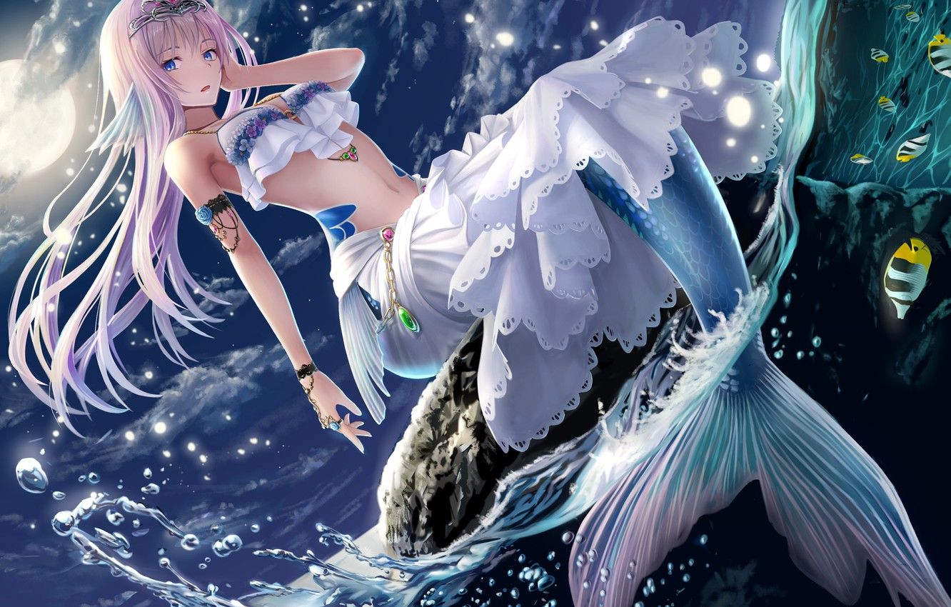 Wallpaper girl, mermaid, fantasy, sitting image for desktop, section сэйнэн