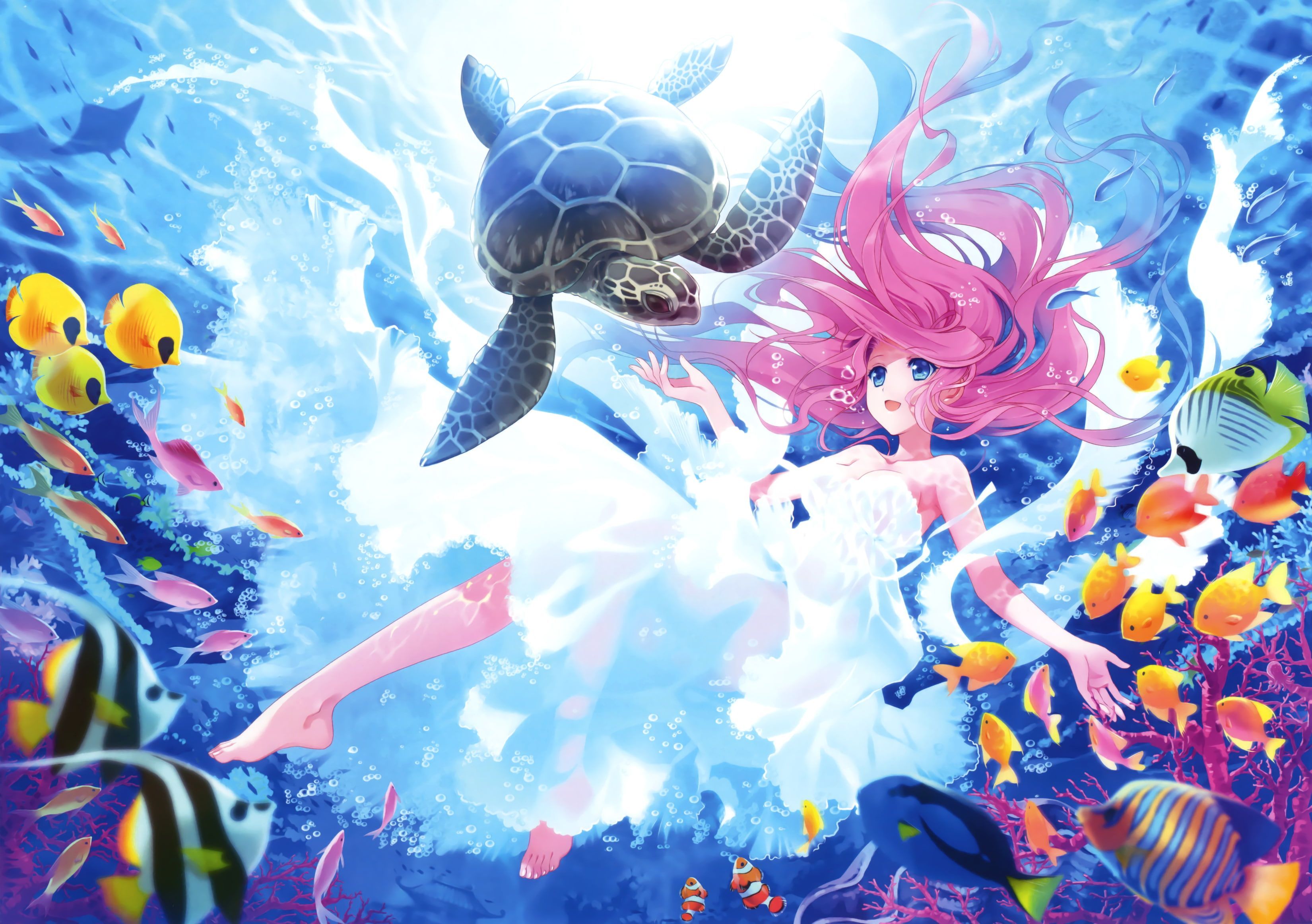 Fishes, Underwater, Turtle, Kawaii, Mermaid wallpaper. Anime mermaid, Mermaid wallpaper, Anime wallpaper