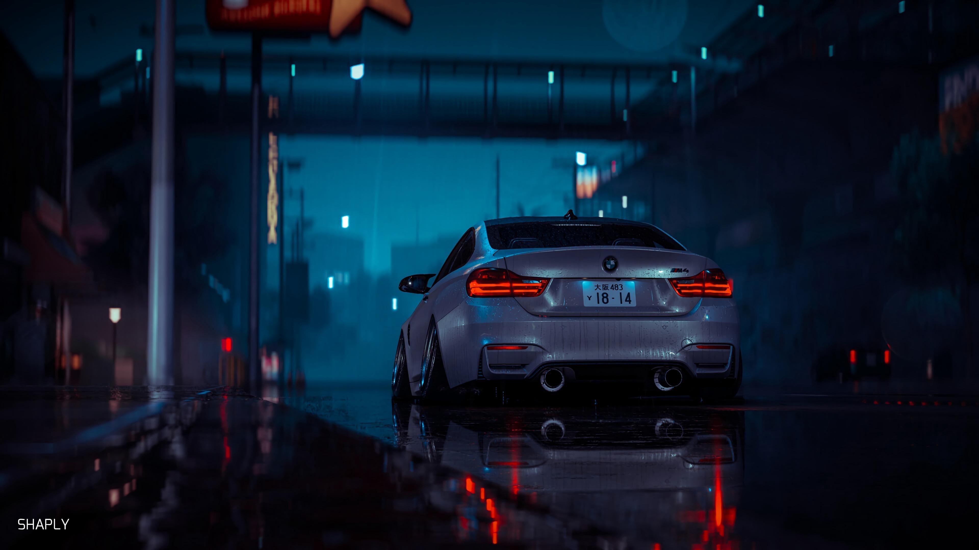 wallpaper car, gray, wet, night, rain HD, Widescreen, High Definition