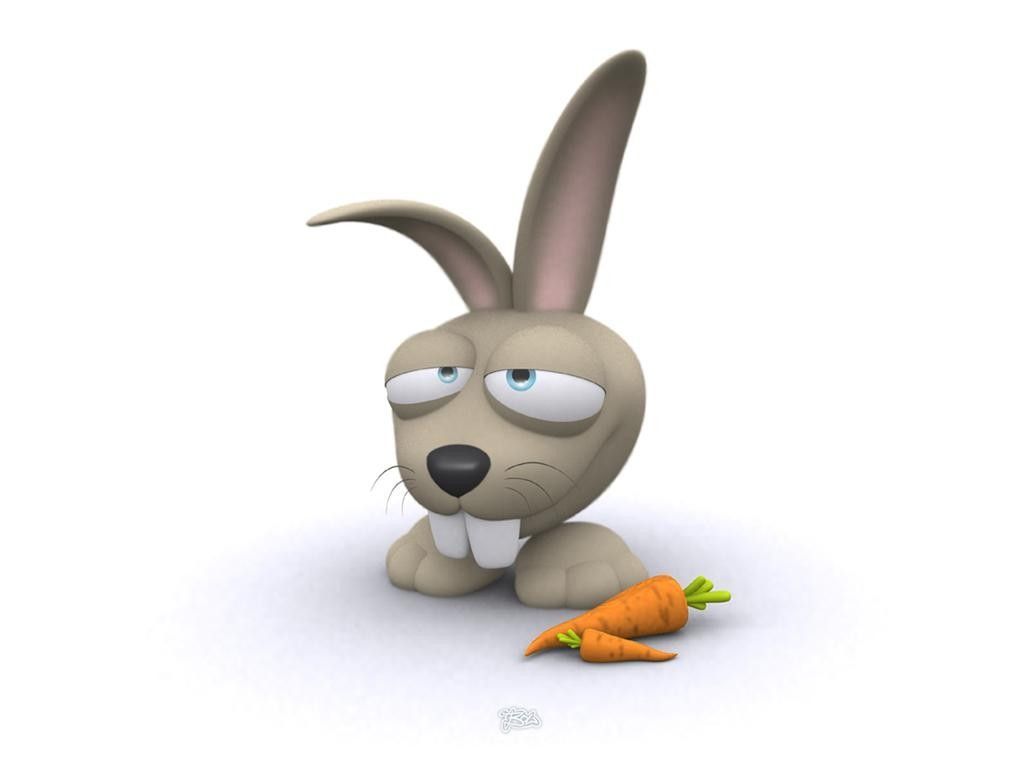 3D view animals funny rabbits / 1024x768 Wallpapers