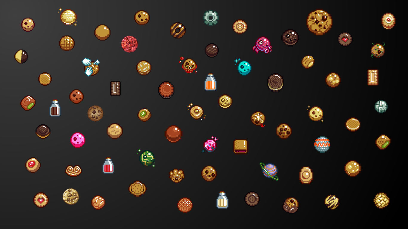 I made a wallpaper using all the cookie upgrades plus more! (1366 x 768)