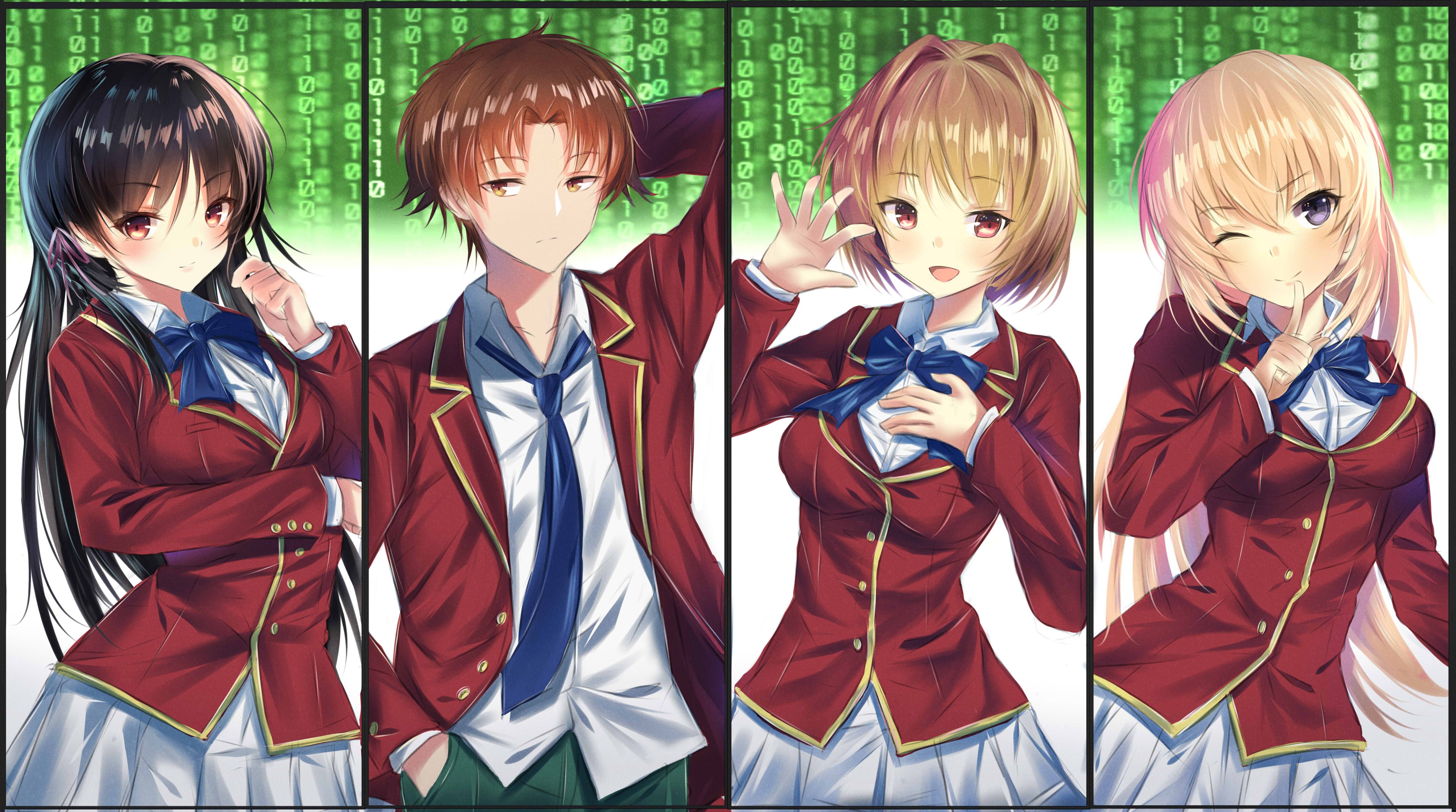 Purple Eyes, Red Eyes, Boy, Suzune Horikita, Honami Ichinose, Classroom of the Elite, Yellow Eyes, Kiyotaka Ayanokōji, Anime, Black Hair, Girl, Kikyō Kushida, Blonde, Brown Hair wallpaper HD Wallpaper