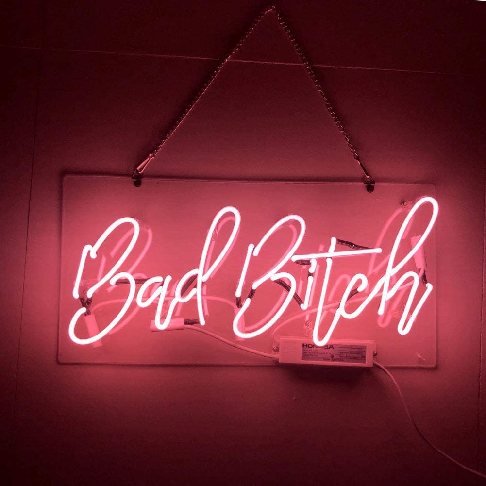 LiQi ' Bad Bitch ' Real Glass Handmade Neon Wall Signs for Home Decor Wall Light Room Decor Home Bedroom Girls Pub Hotel Beach Cocktail Recreational Game Room （19 x 9）