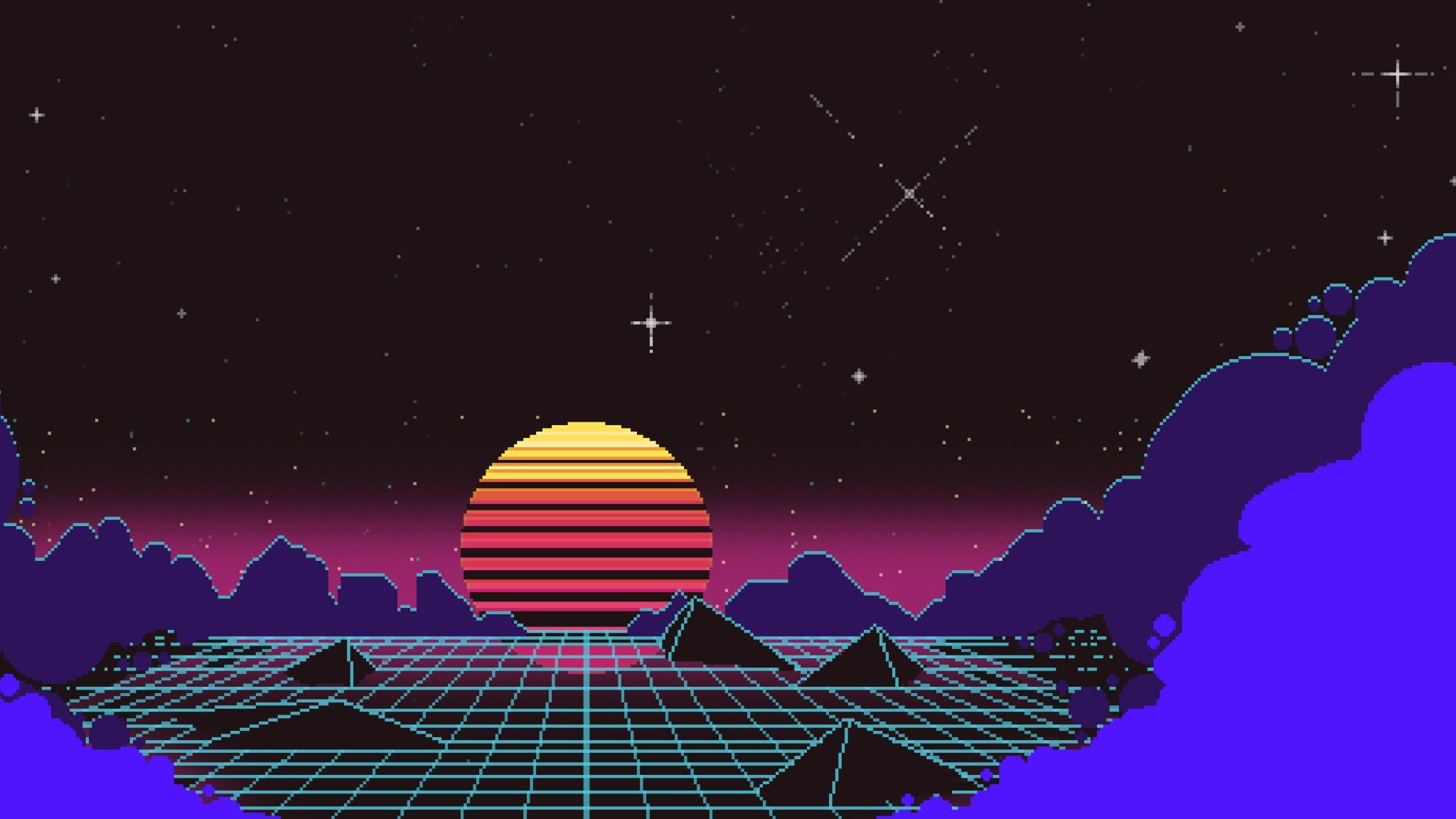 Outrun Pixel Sunset 2048x1152 Resolution Wallpaper, HD Artist 4K Wallpaper, Image, Photo and Background