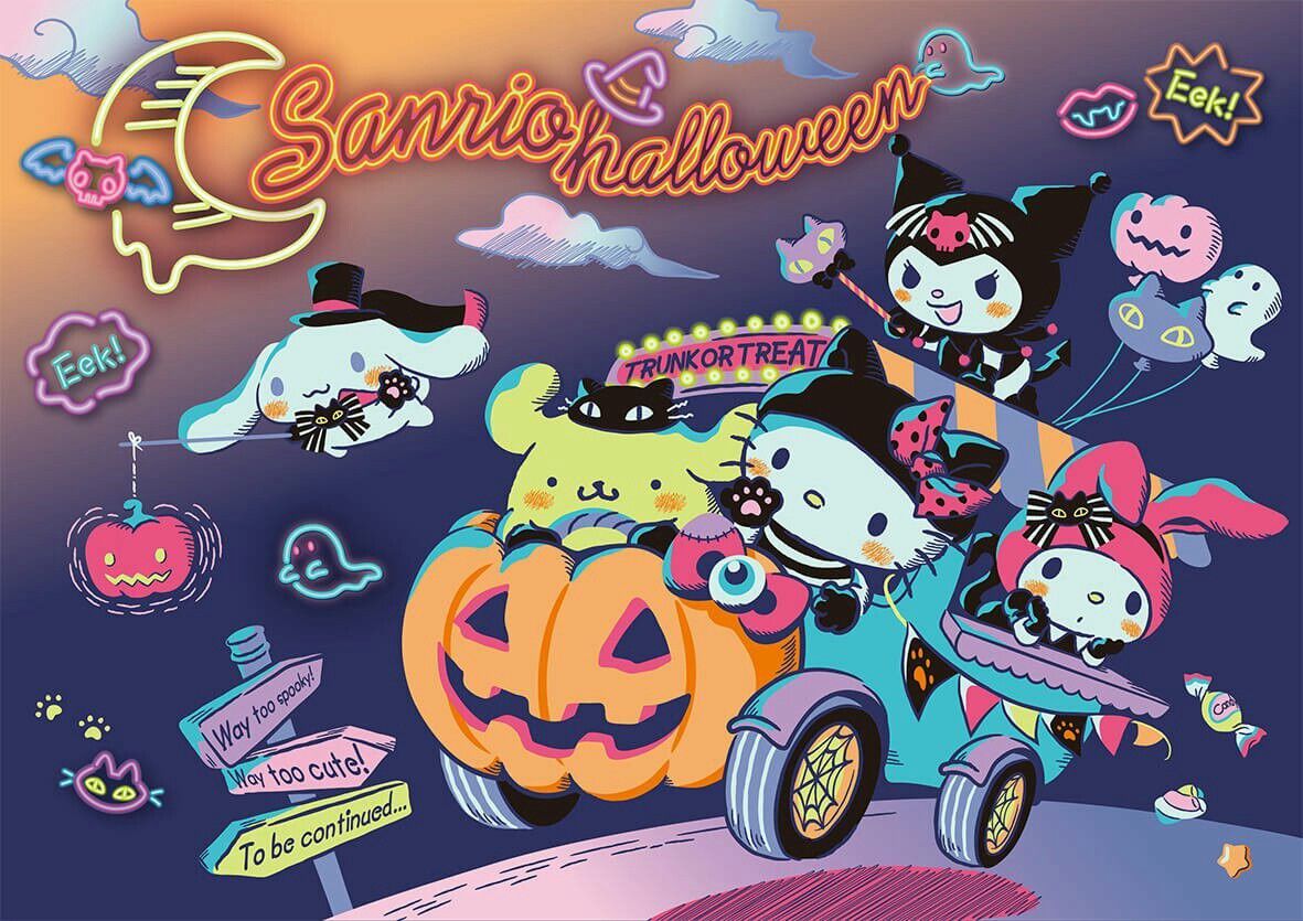 Sanrio Halloween theme wallpaper Source: Dtimes jp. ©Sanrio. Hello kitty halloween, Halloween desktop wallpaper, Sanrio wallpaper