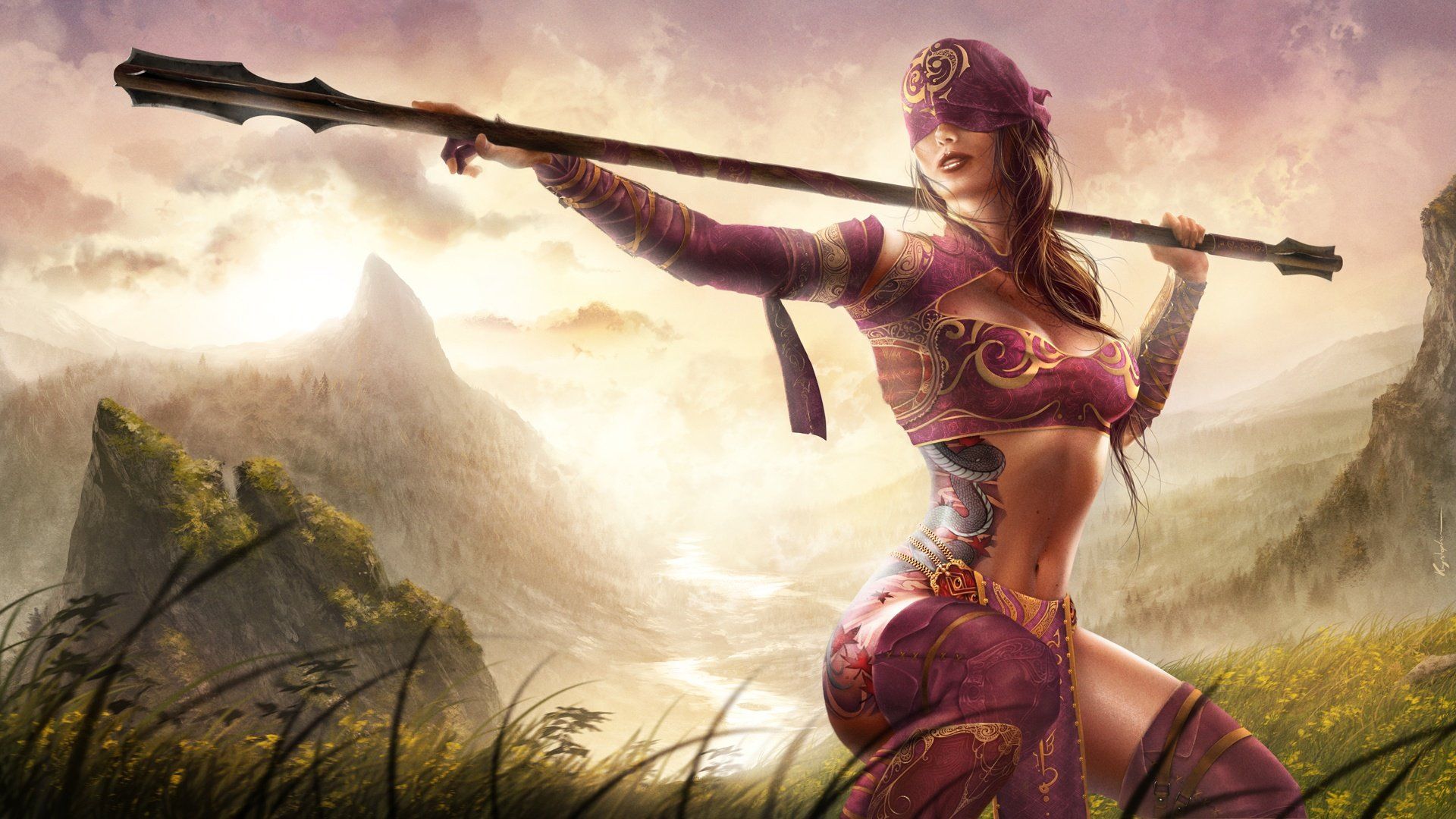warrior, Women, , Girls, Blindfolded, Warrior, Spear, Tattoo Wallpaper HD / Desktop and Mobile Background