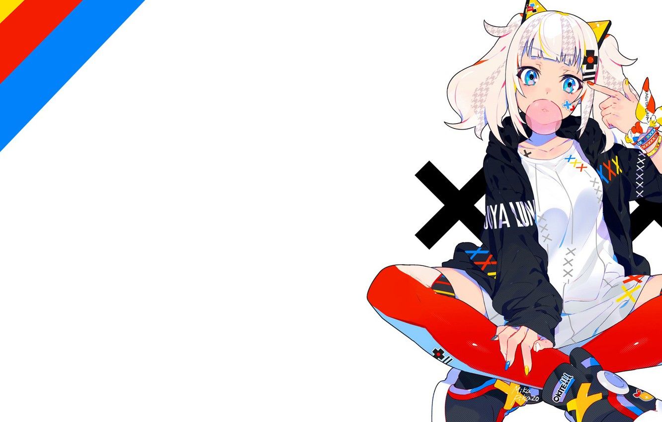 Wallpaper Girl, Bubble, Anime, kaguya luna, Chewing gum image for desktop, section арт