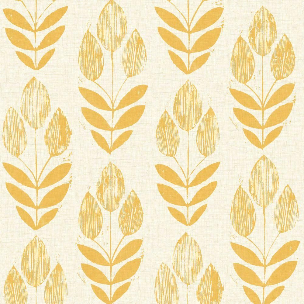 Scandinavian Yellow Block Print Tulip Wallpaper. Modern floral wallpaper, Scandinavian wallpaper, Embossed wallpaper