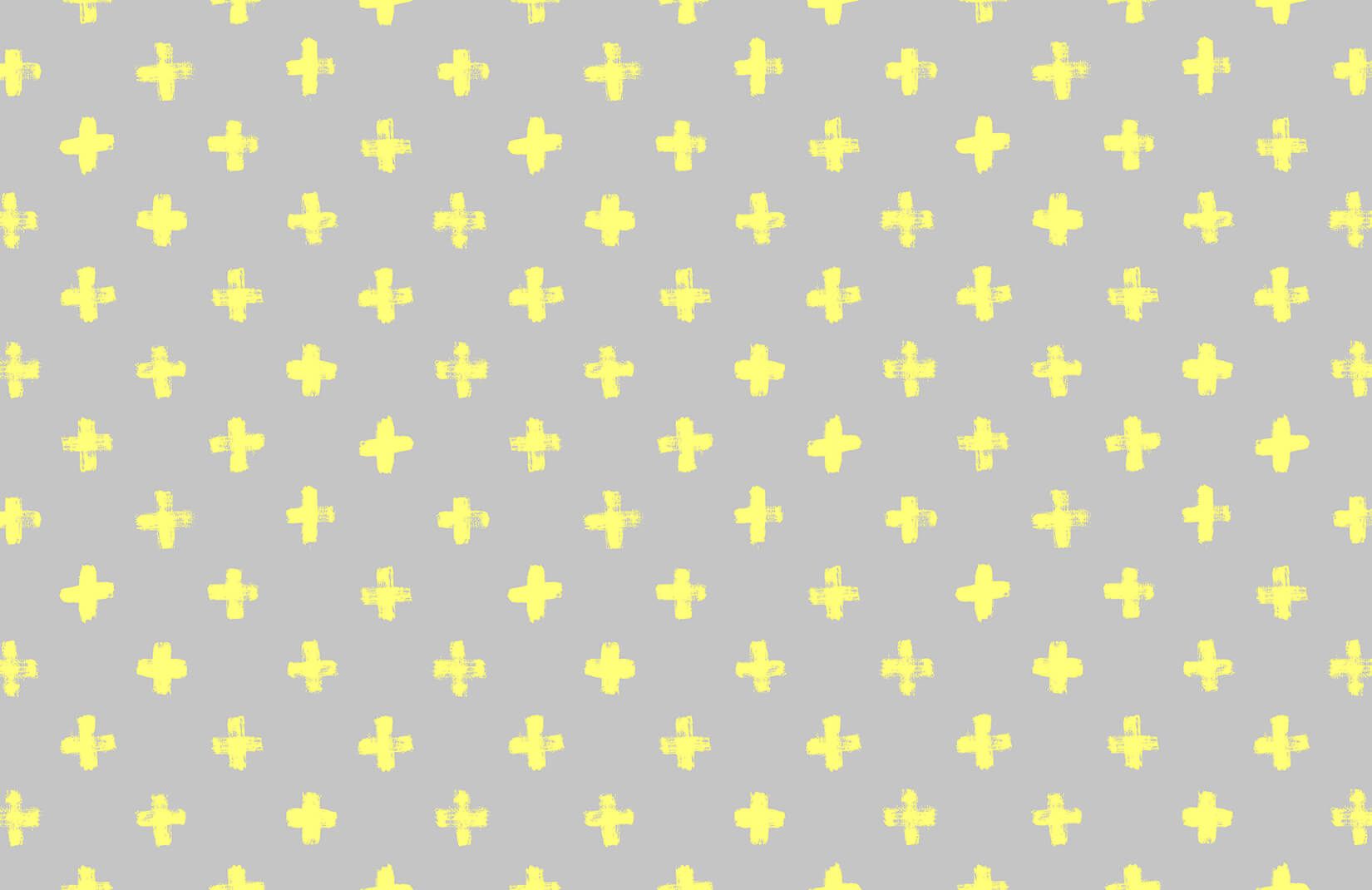 Yellow and Grey Cross Pattern Wallpaper Mural