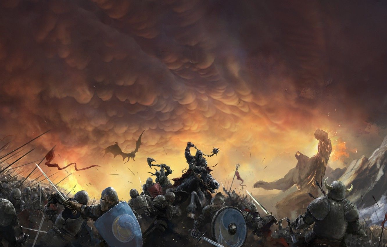 Wallpaper The sky, Dragon, War, Armor, Clouds, Battle, Soldiers, Knights, Battle, Fantasy, Clouds, Sky, Dragon, Fiction, War, War image for desktop, section фантастика