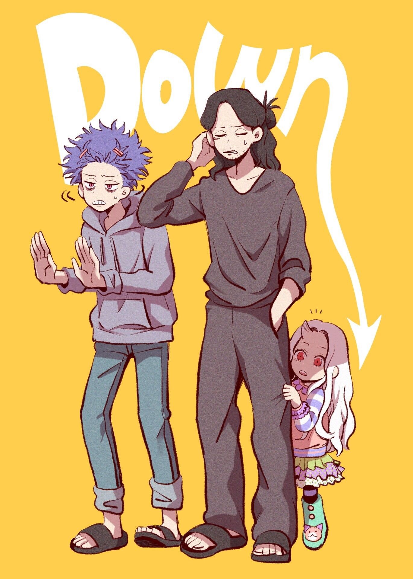 Down, Aizawa, Shinsou and Eri. My hero, My hero academia manga, My hero academia shouto