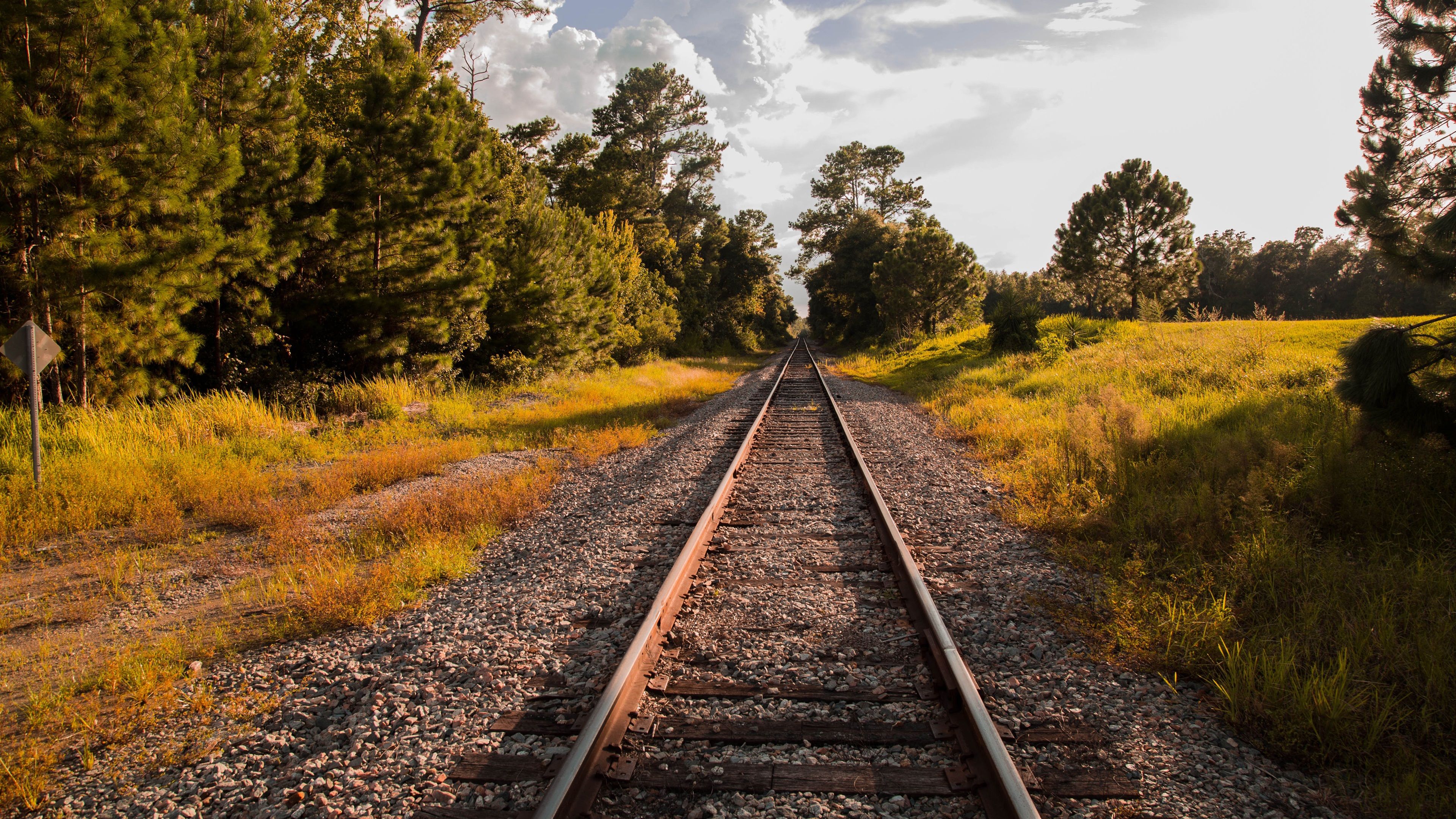 Wallpaper Railway, trees, autumn, sunshine 3840x2160 UHD 4K Picture, Image
