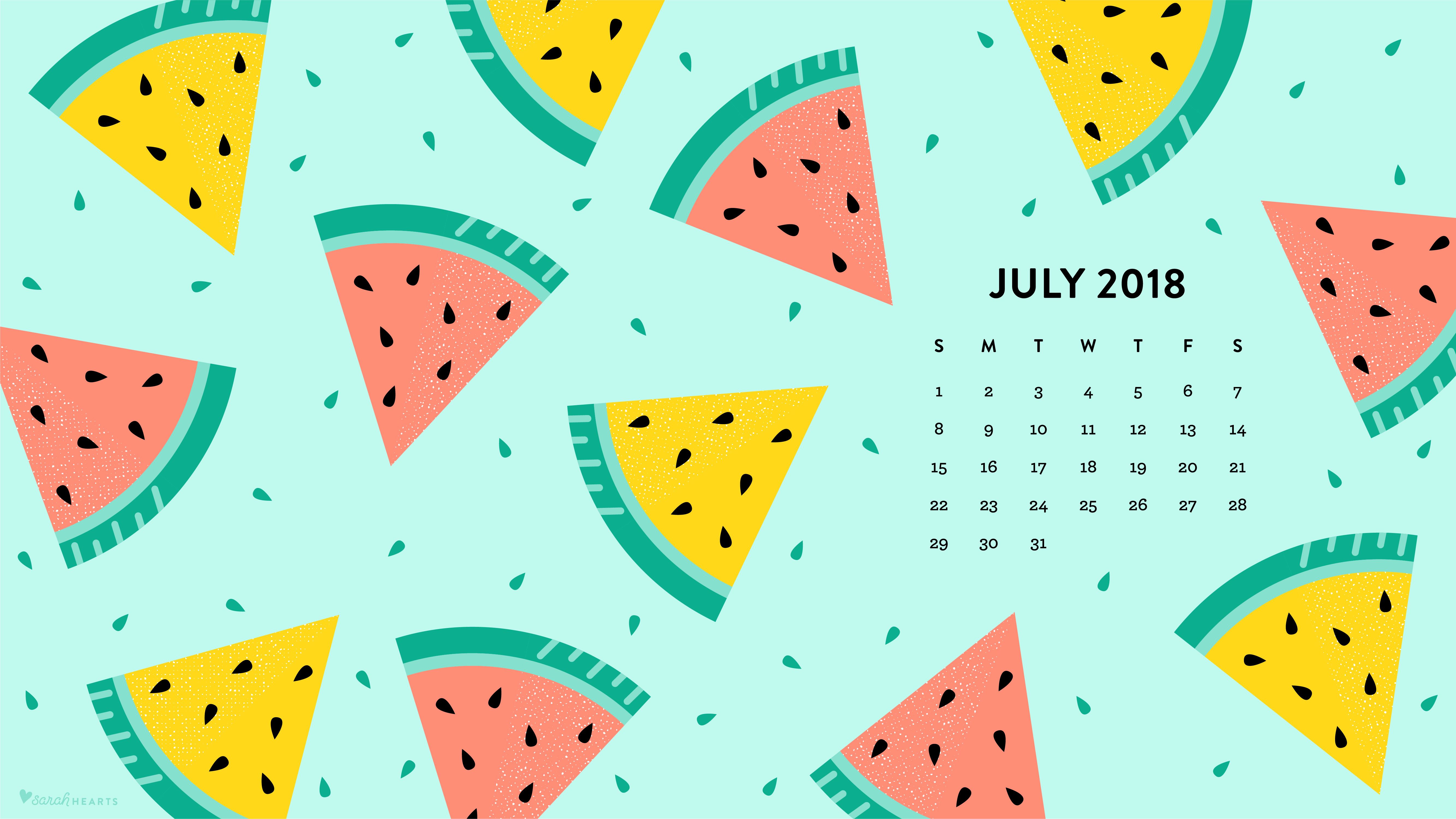 July 2018 Watermelon Calendar Wallpaper