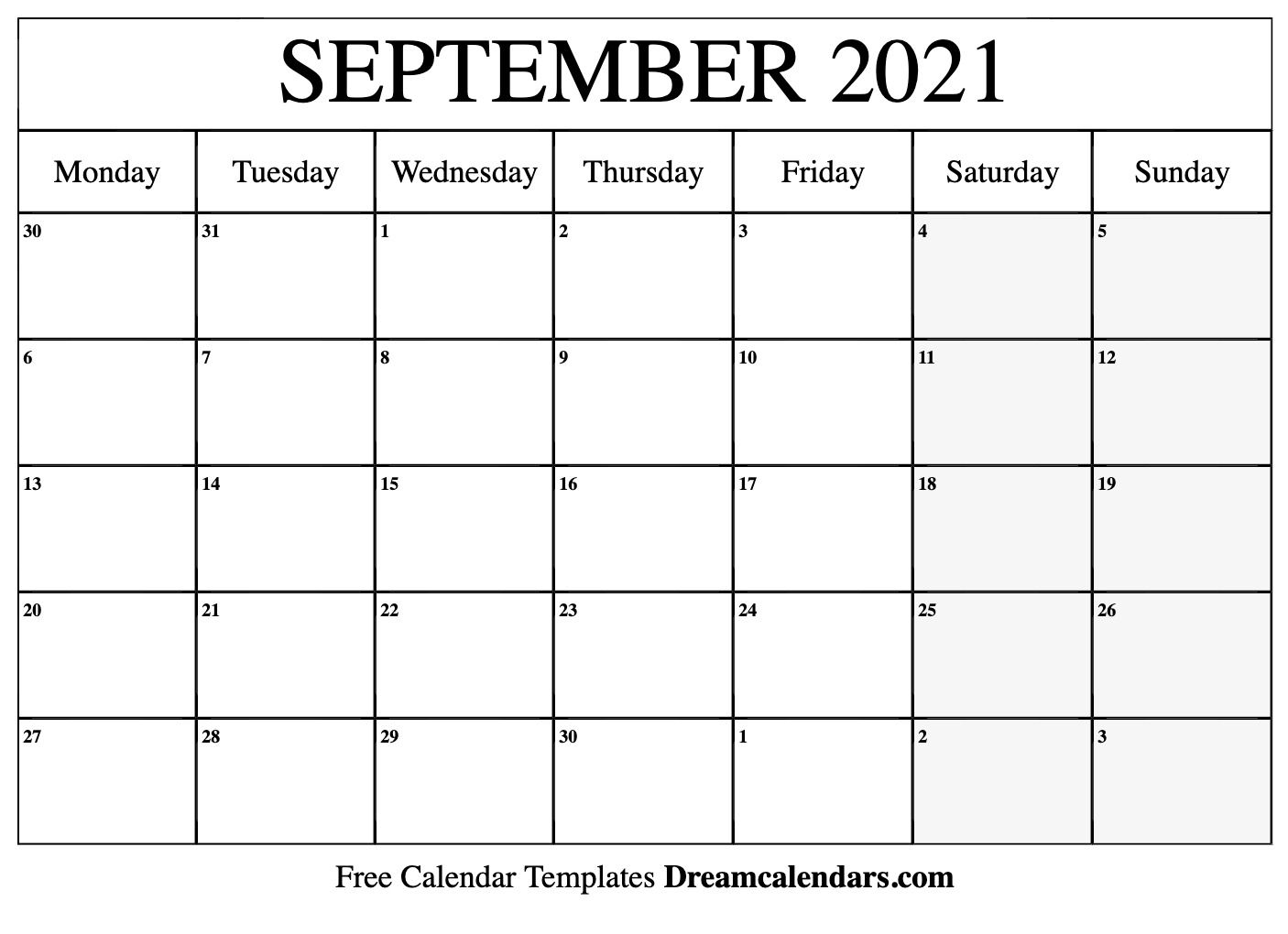 Printable September 2021 Calendar