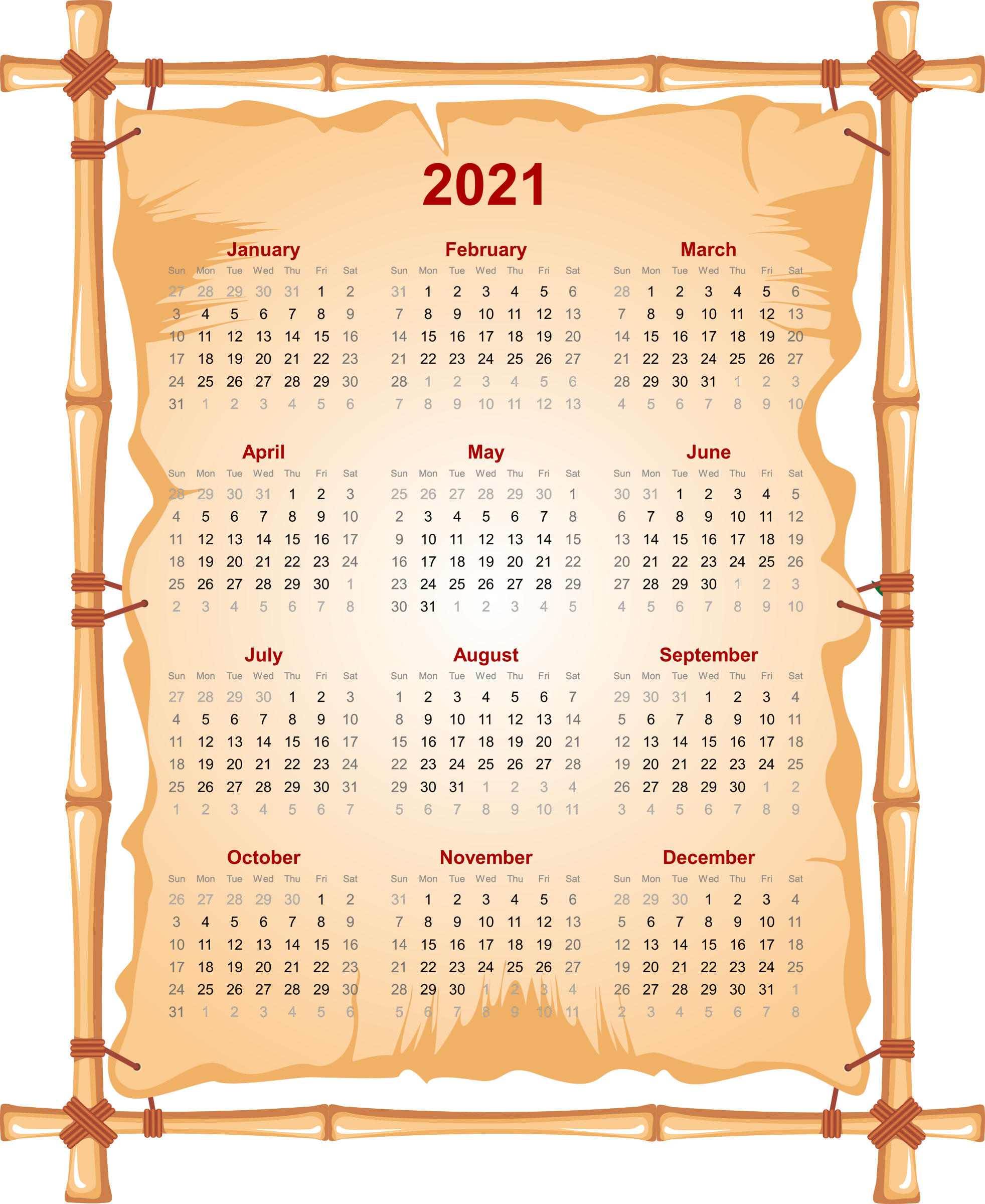 2021 Calendar Backgrounds PNG Image