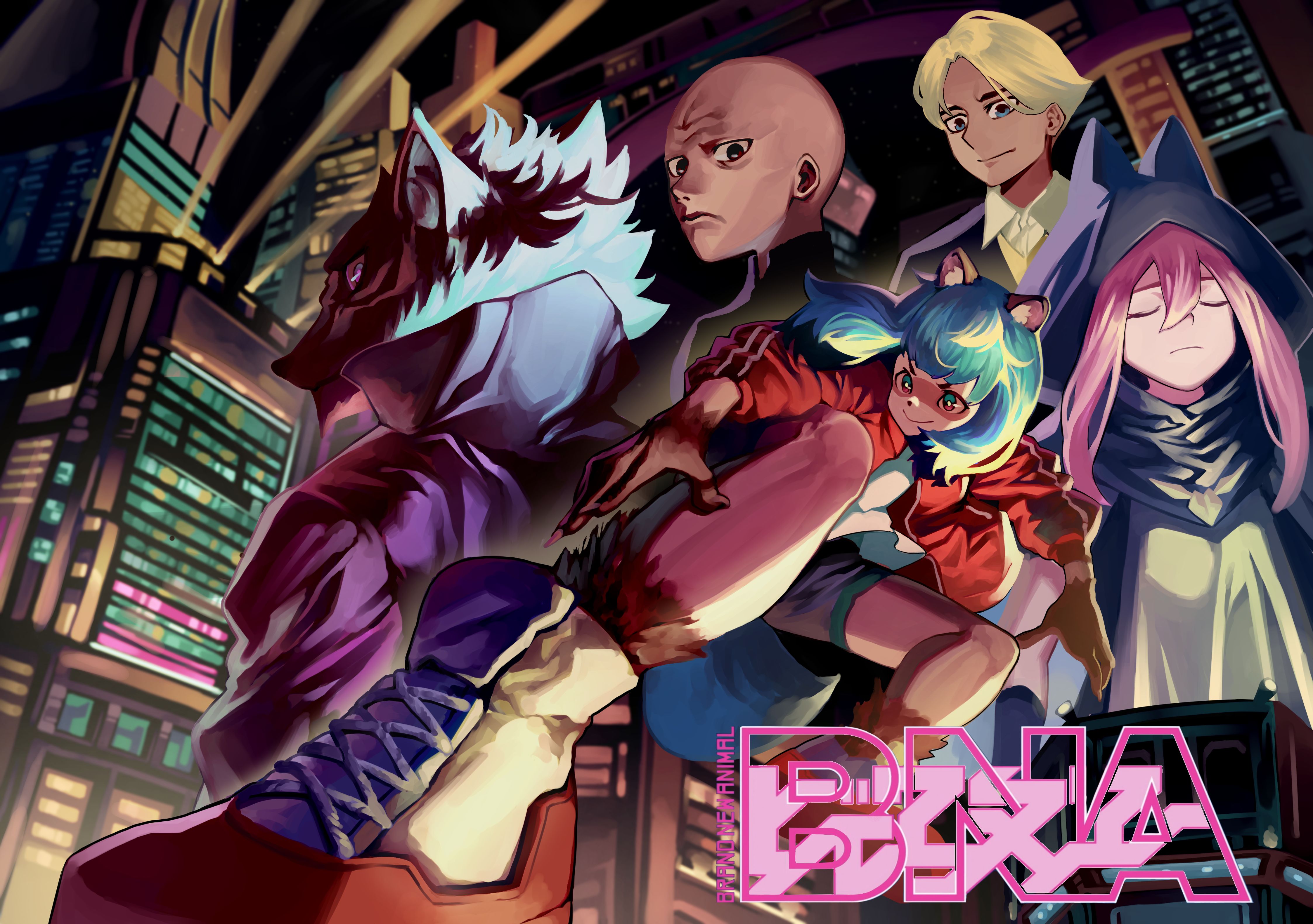 Monster Girl, Short Hair, Long Hair, Pink Hair, Blue Hair, Shaved Head, Small Boobs, Dark Skin, Thighs, Closed Eyes, Wolfman, BNA, Anime Girls, Anime Boys, Tanuki, Blond Hair, Silver Hair, Low Angle, Short