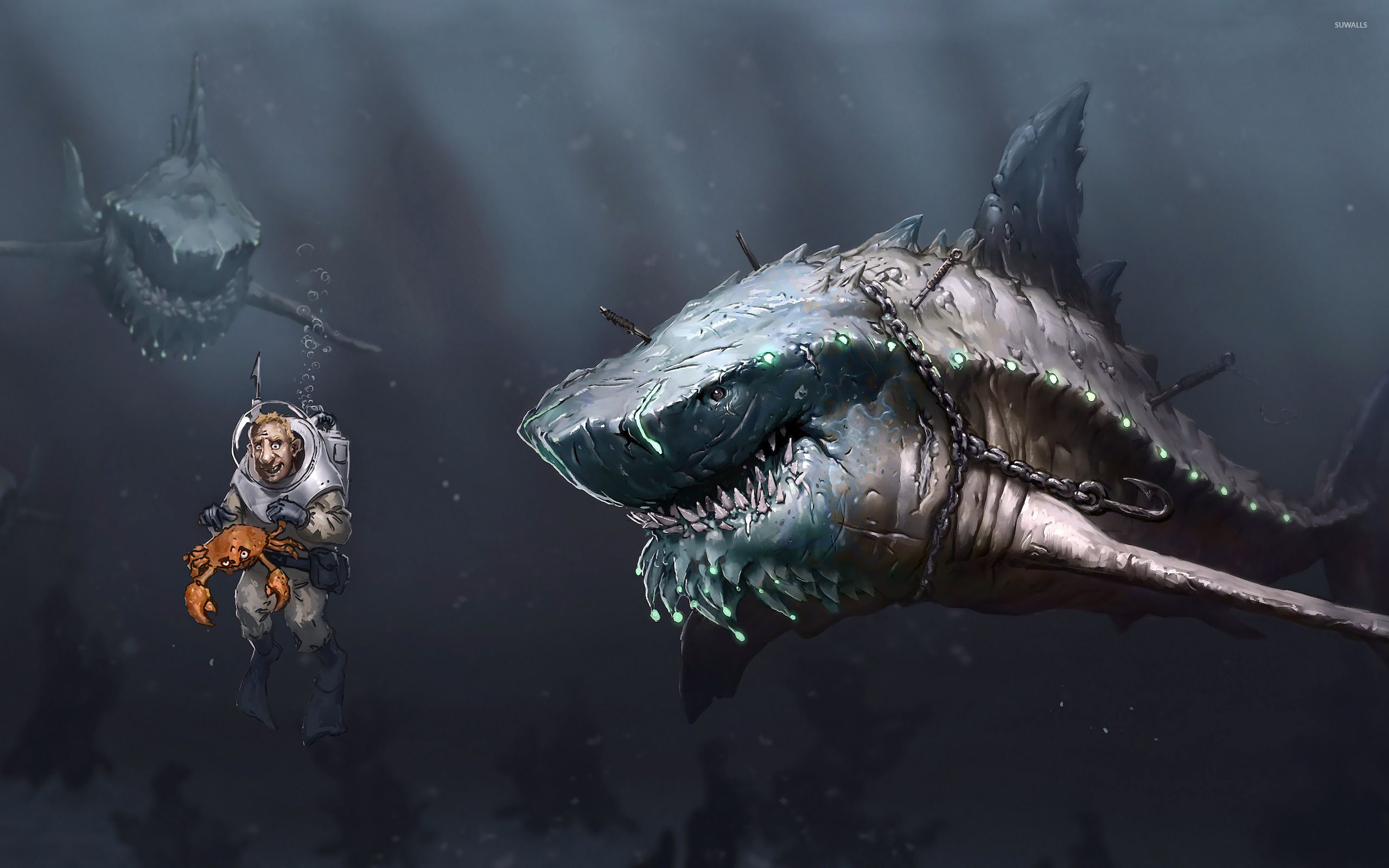 Sharks attacking the diver wallpaper wallpaper