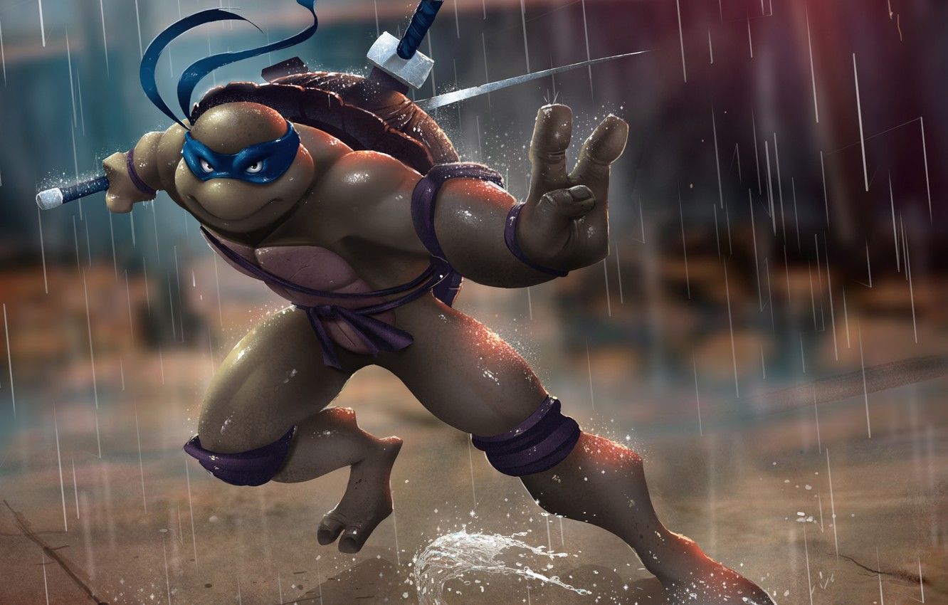 Wallpaper rain, turtle, sword, ninja, tmnt, mutant, Leonardo, Teenage Mutant Ninja Turtles, leo image for desktop, section фантастика