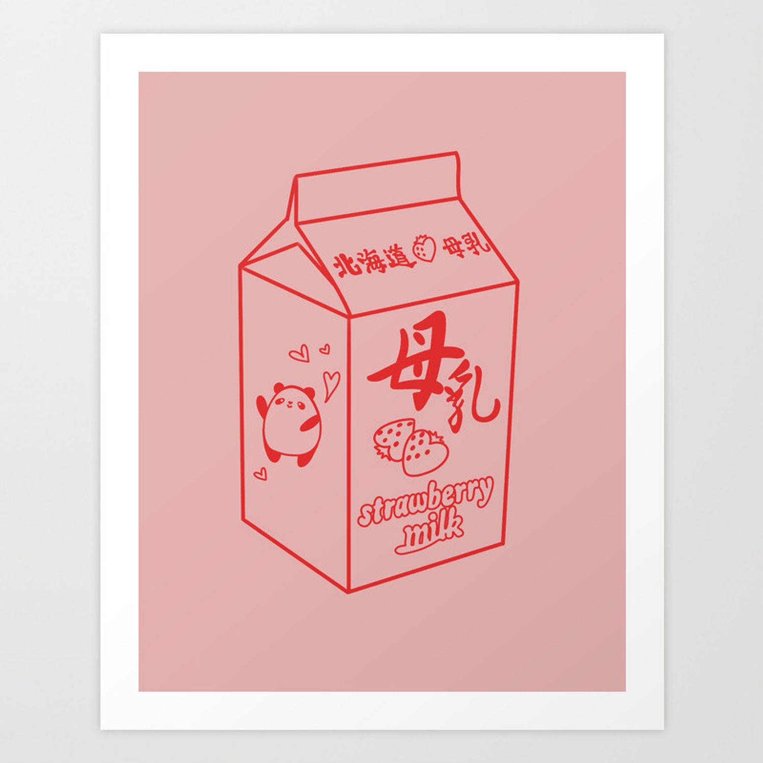 Kawaii Strawberry Milk Art Print
