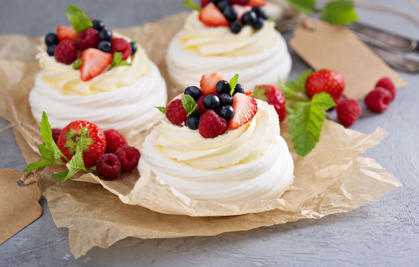Wallpaper berries, cream, dessert, meringue, Pavlova image for desktop, section еда