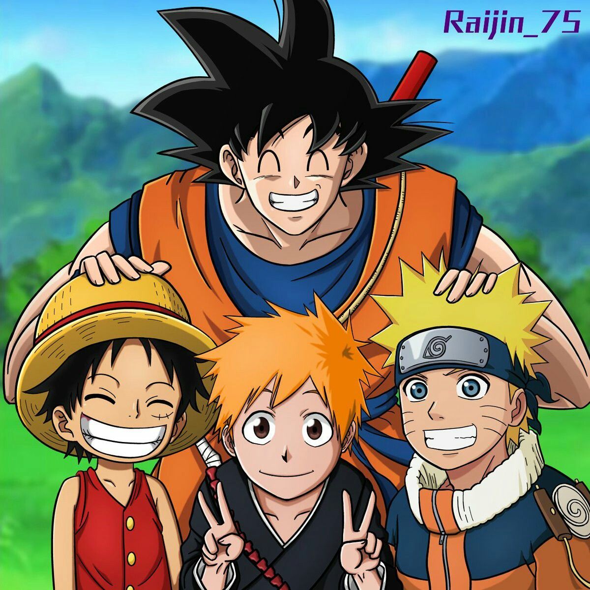 Goku with Luffy, Ichigo and Naruto.