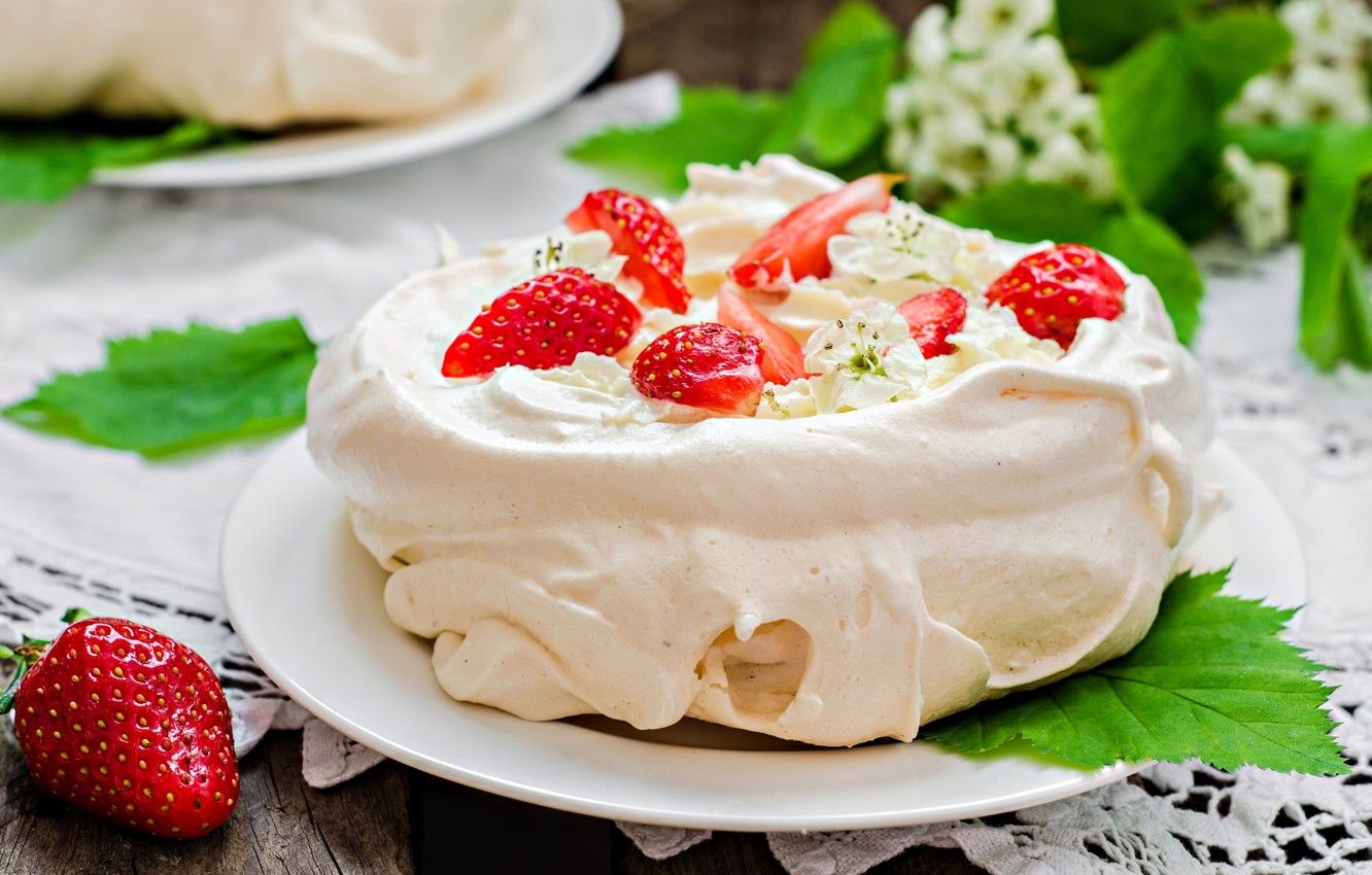 Wallpaper strawberry, cake, meringue, Pavlova image for desktop, section еда