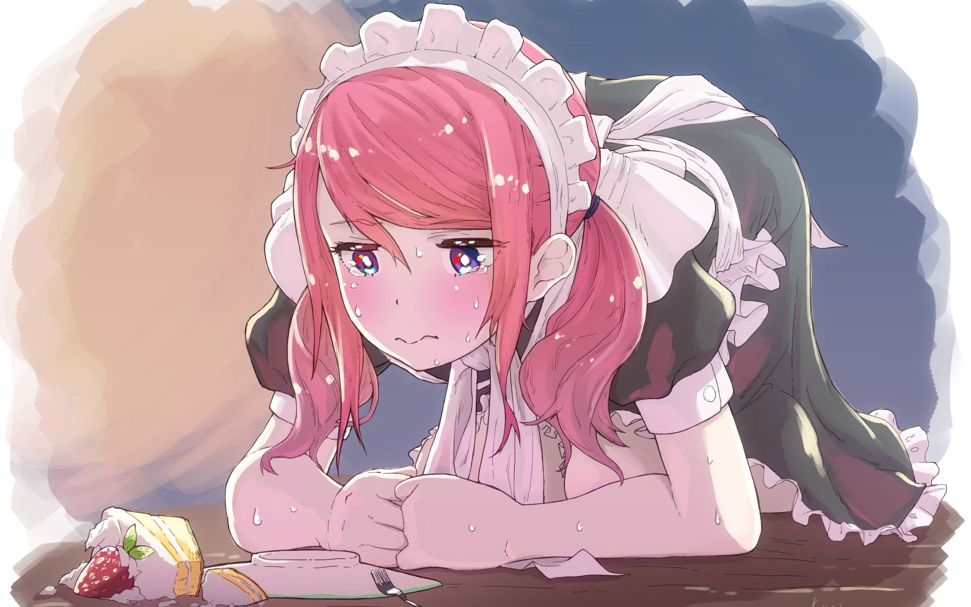 Desktop Wallpaper Crying, Red Head, Anime Girl, Cute, HD Image, Picture, Background, M 0lvm