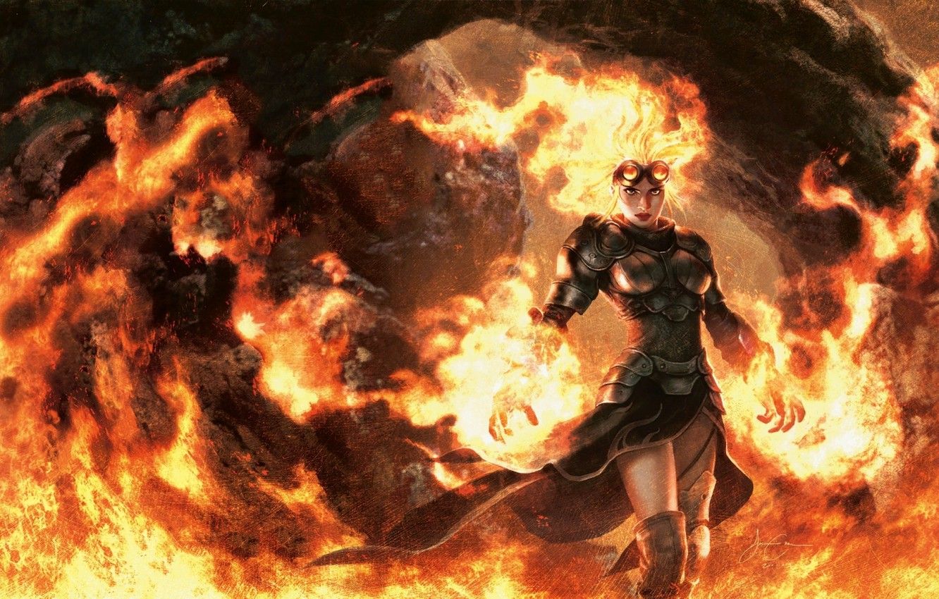 Wallpaper girl, fire, flame, armor, MAG, fire, flame, girl, armor, the wizard, Magic The Gathering, wizard, caster, mage, Chandra, sorcerer image for desktop, section игры