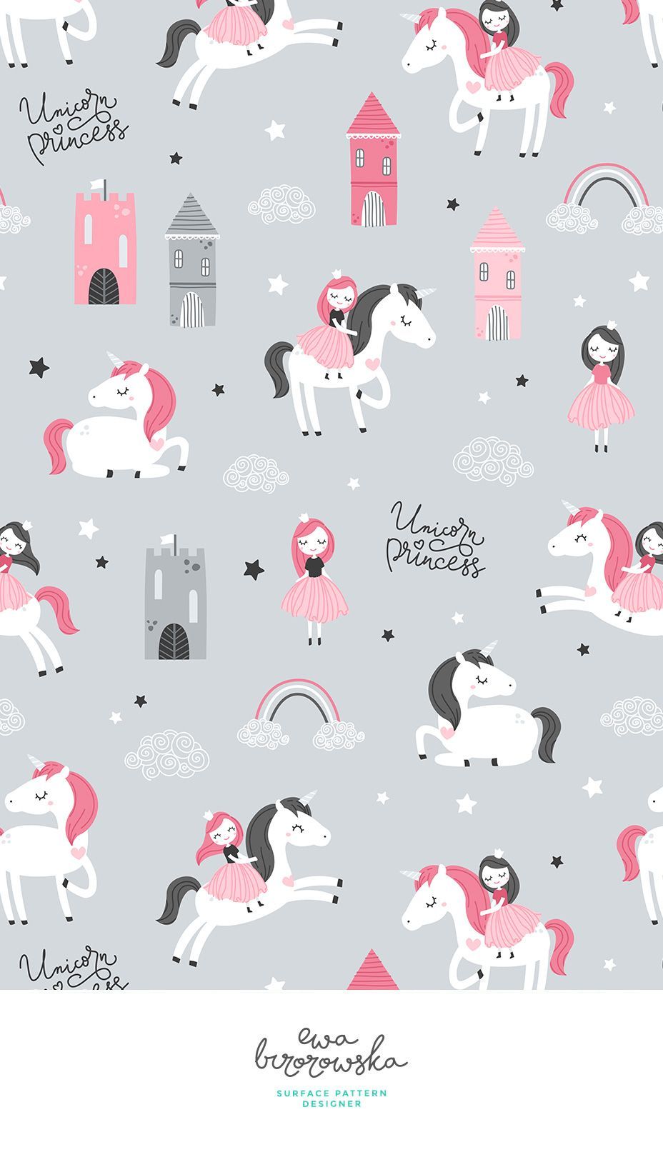 Colorful fabrics digitally printed by Spoonflower Princess. Unicorn wallpaper cute, Wallpaper design pattern, Unicorn wallpaper
